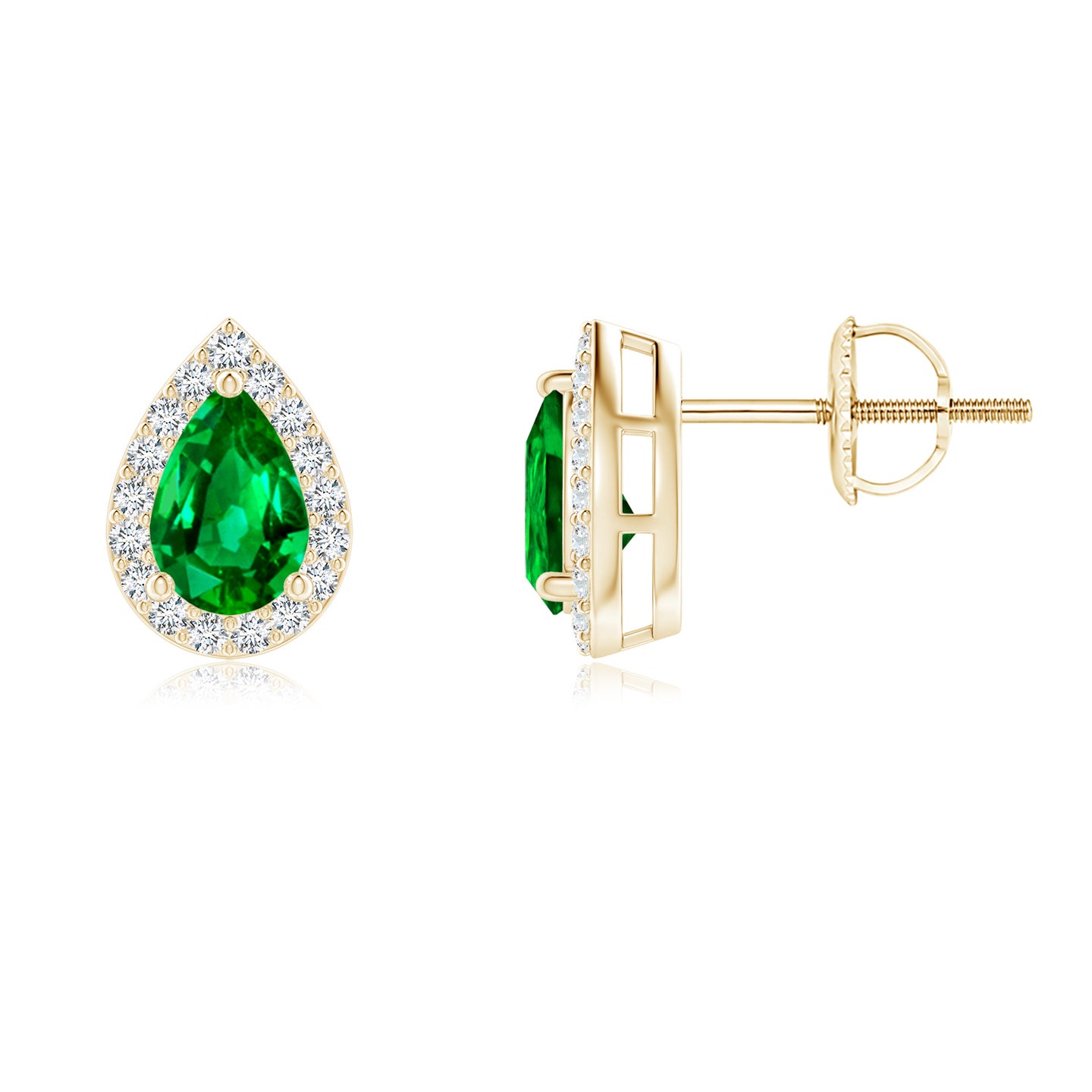 Pear-Shaped Emerald Halo Stud Earrings