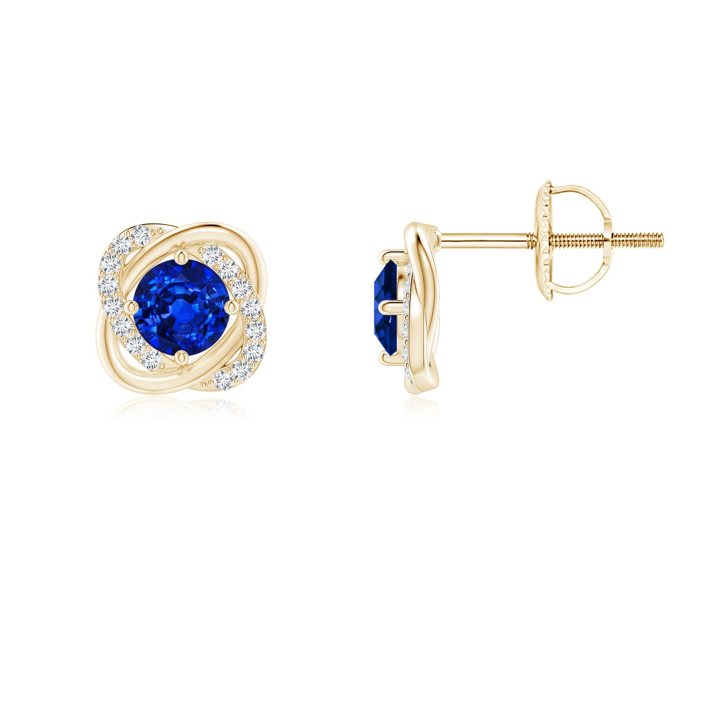 4mm AAAA Sapphire Solitaire Knot Stud Earrings in Yellow Gold
