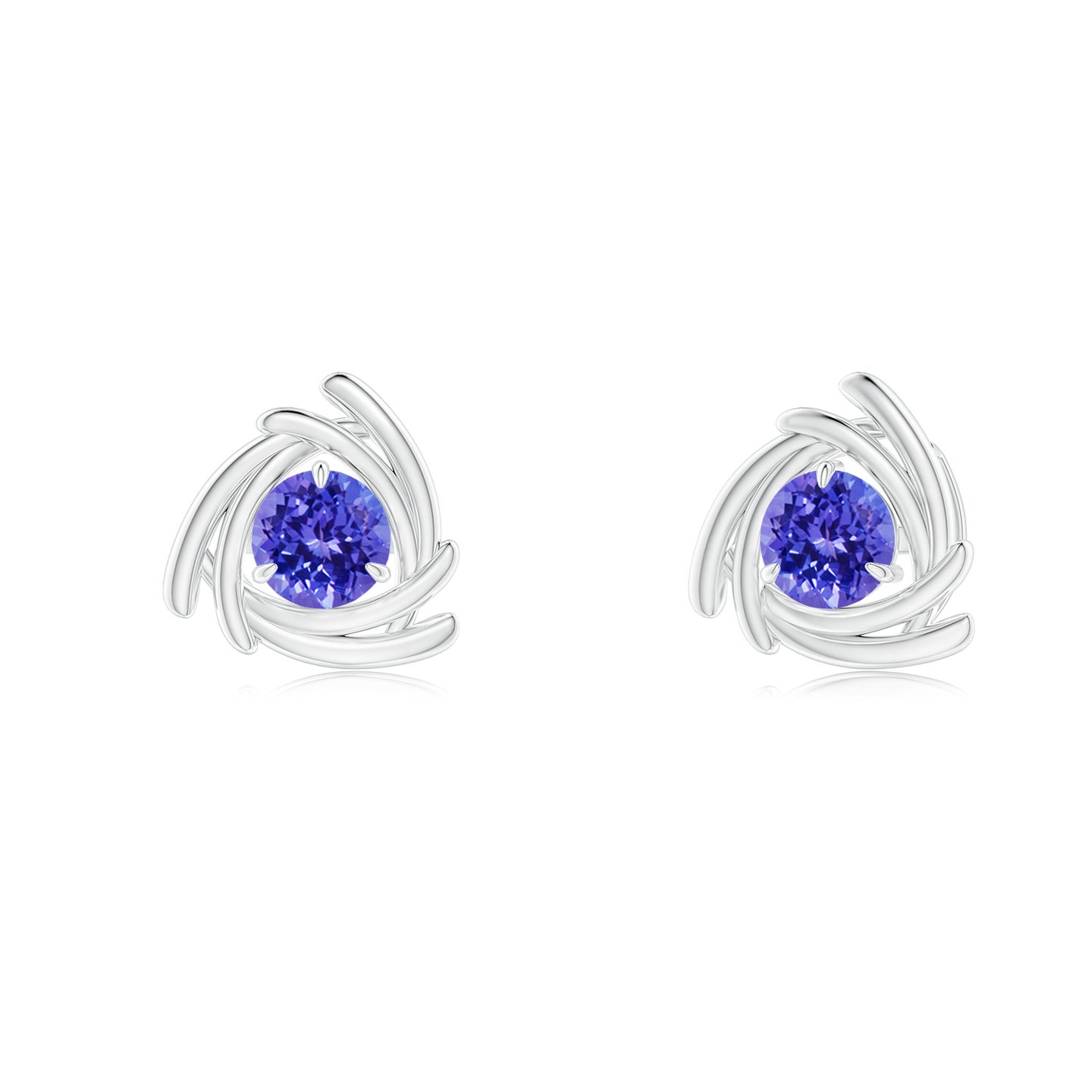 4mm AAAA Round Tanzanite Trillion Wrap Studs in Silver