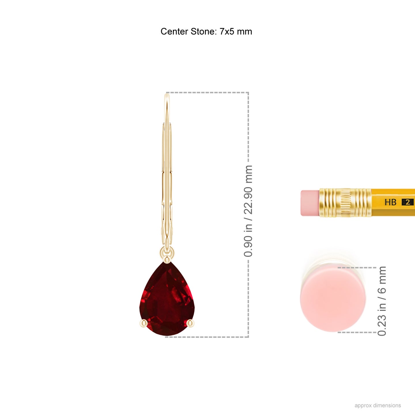 7x5mm AAAA Solitaire Pear-Shaped Ruby Leverback Earrings in Yellow Gold