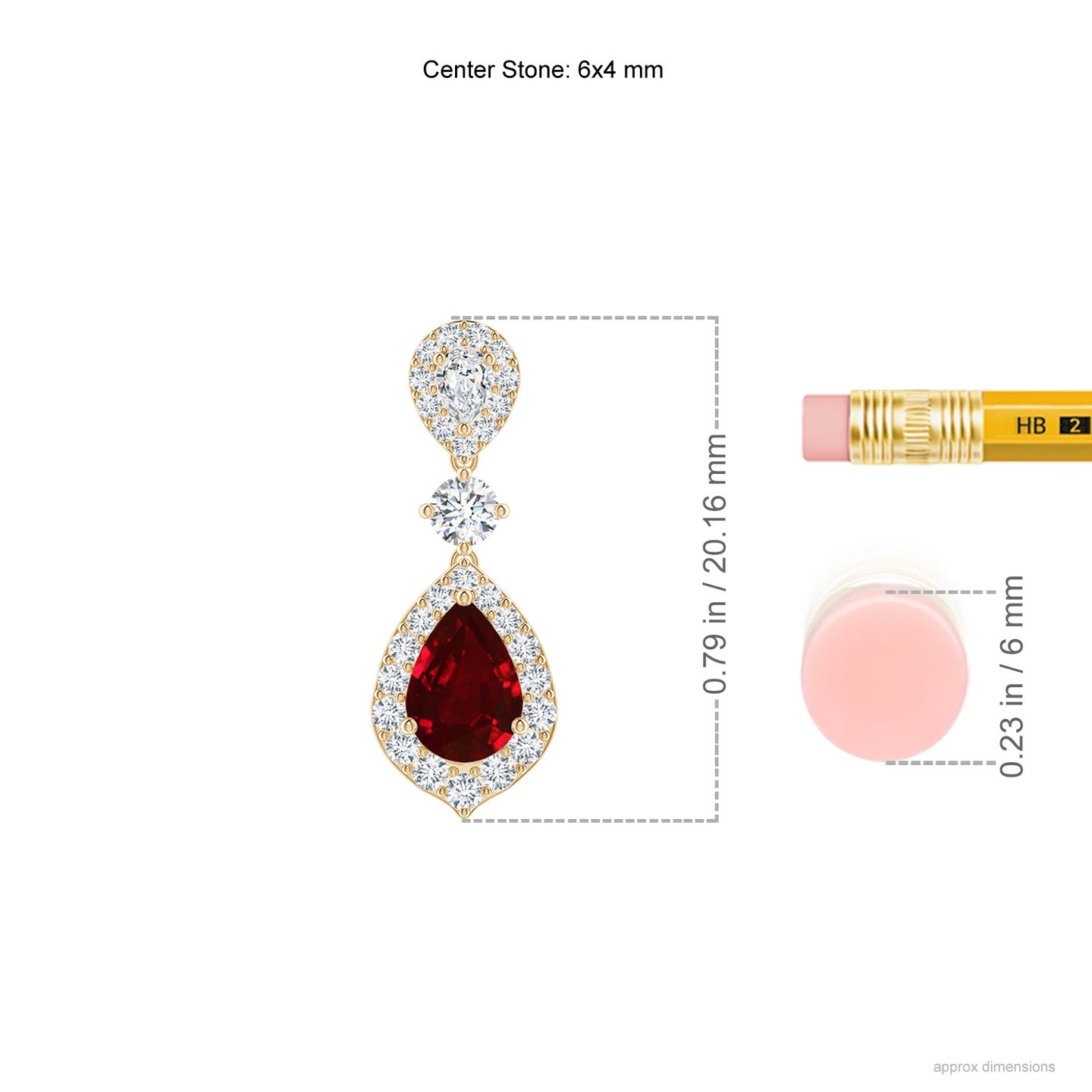 6x4mm AAAA Ruby and Diamond Halo Teardrop Earrings in Yellow Gold