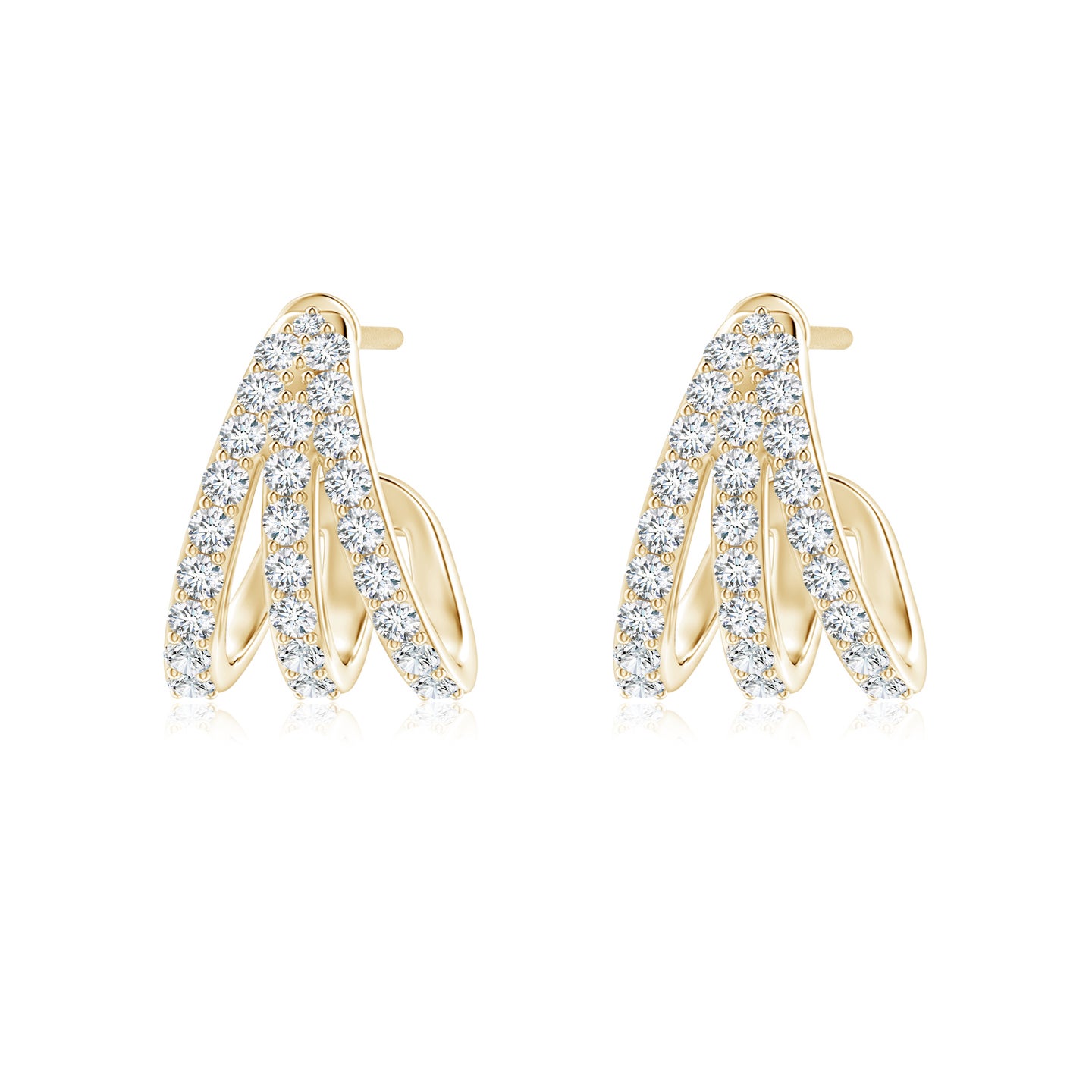 1.4mm GVS2 Diamond Trident Huggie Hoop Earrings in Yellow Gold