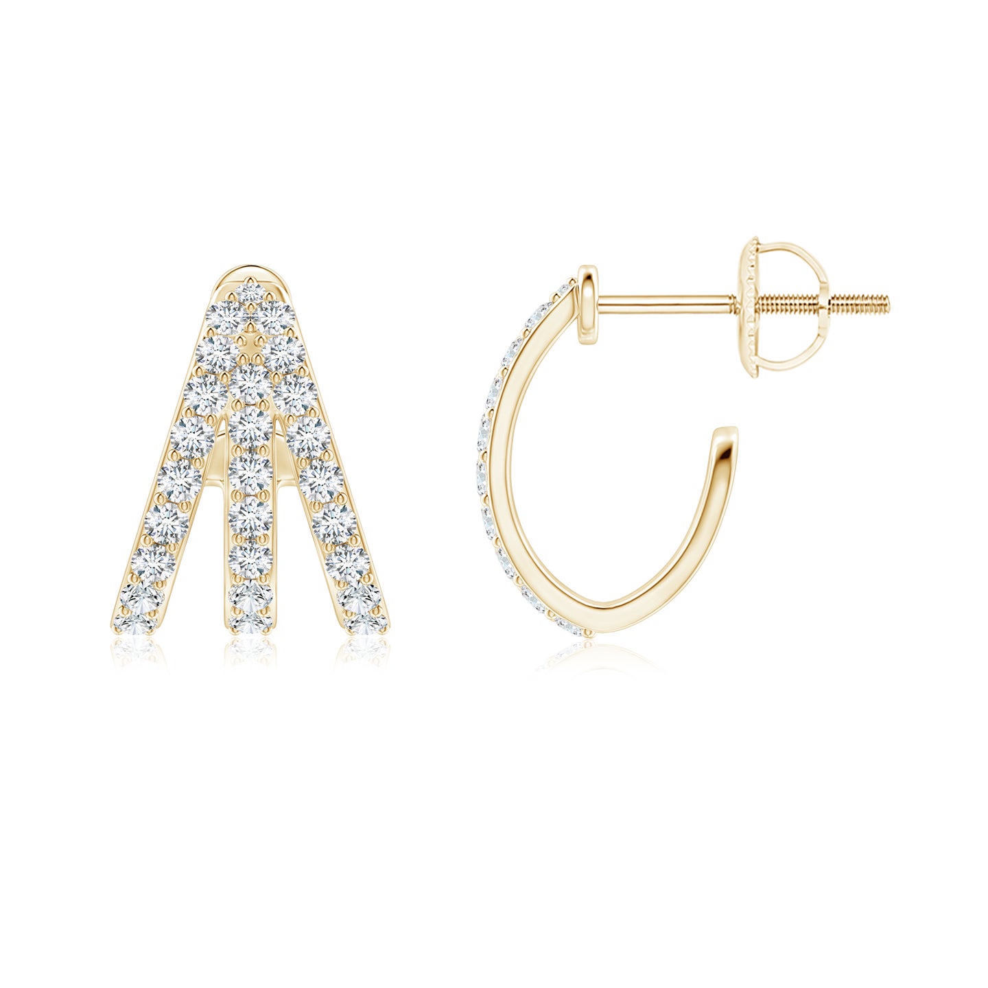 1.4mm GVS2 Diamond Trident Huggie Hoop Earrings in Yellow Gold