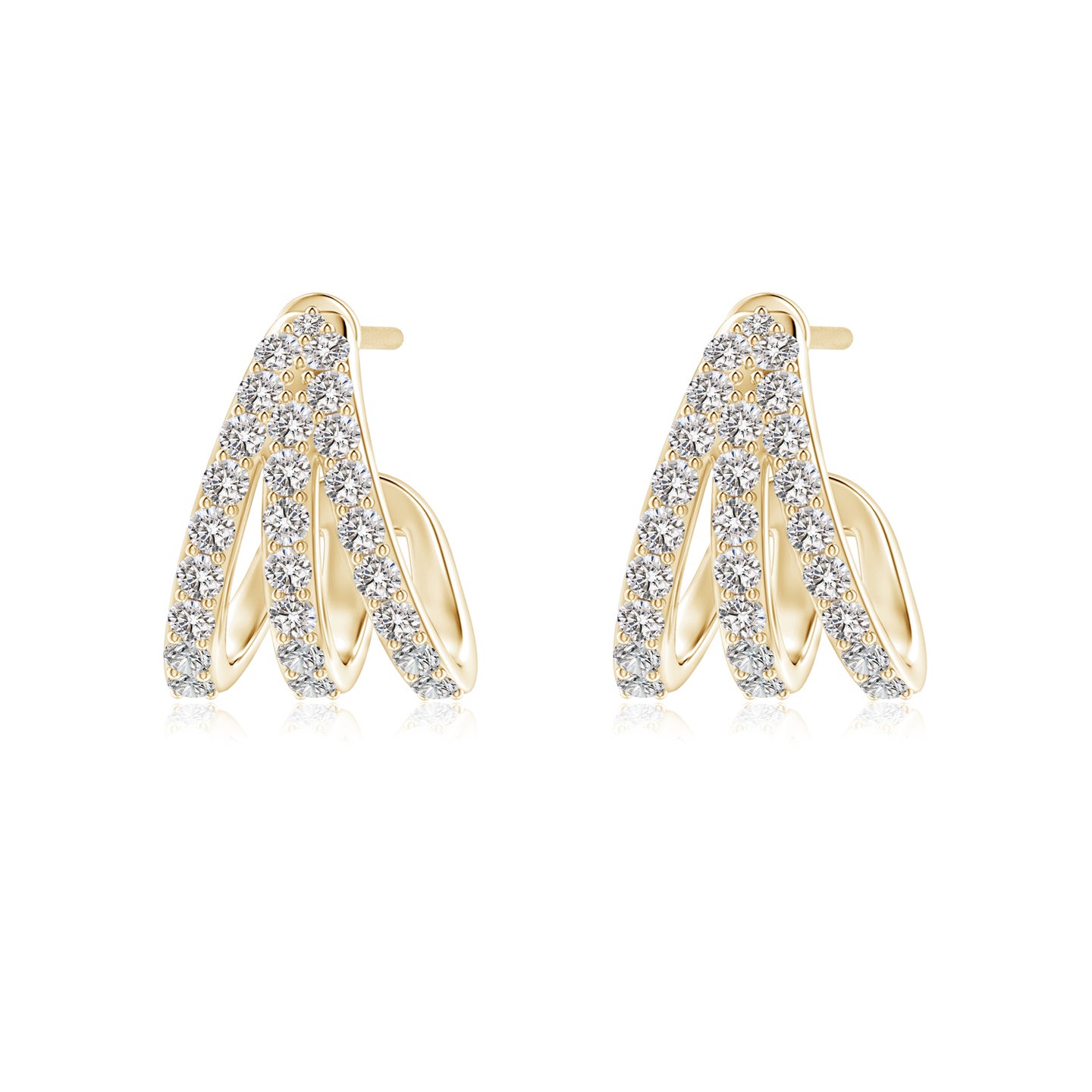 1.4mm IJI1I2 Diamond Trident Huggie Hoop Earrings in Yellow Gold