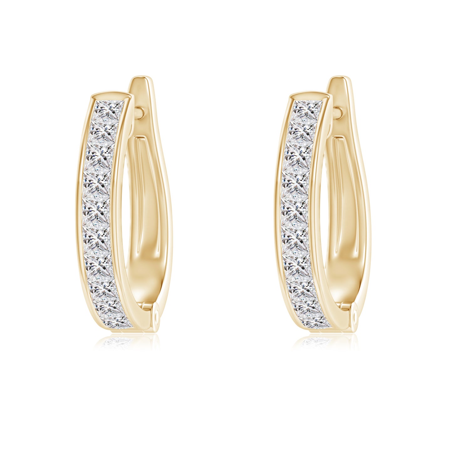 2mm IJI1I2 Channel-Set Princess-Cut Diamond Huggie Hoop Earrings in Yellow Gold