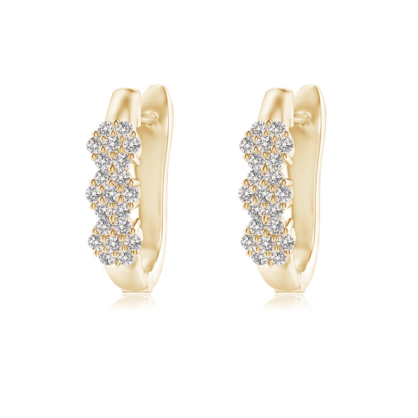 1.2mm IJI1I2 Triple Floral Cluster Diamond Hoop Earrings in Yellow Gold