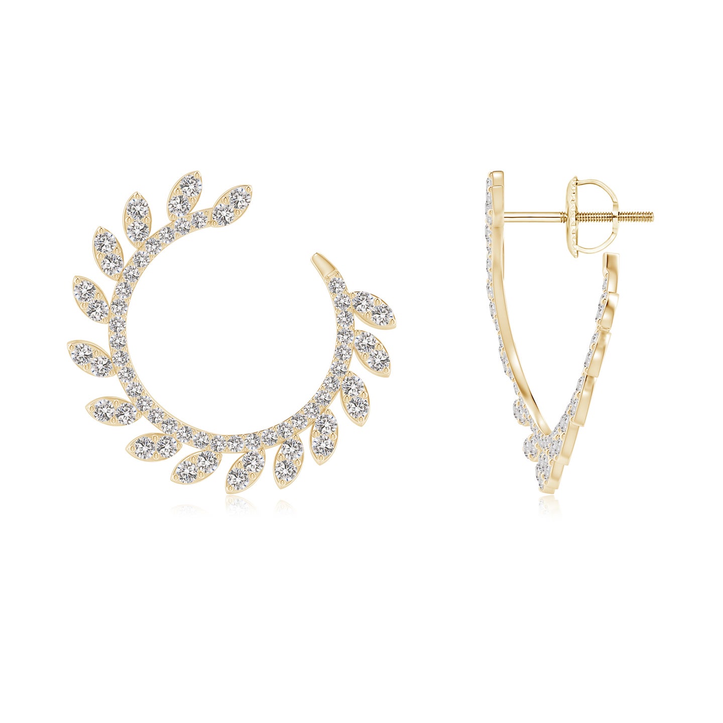 1.2mm IJI1I2 Nature Inspired Diamond Front-to-Back Leaf Earrings in Yellow Gold