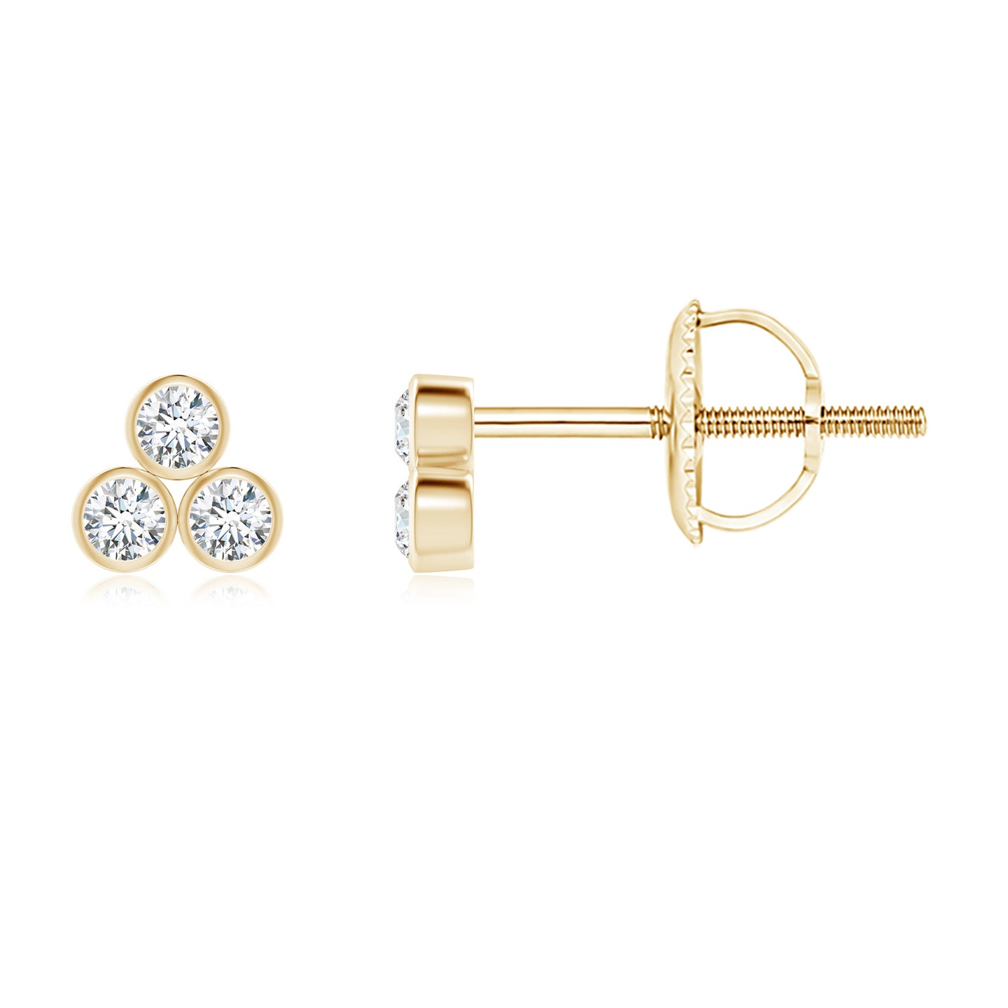 1.6mm GVS2 Bezel-Set Trio Diamond Stud Earrings in Yellow Gold