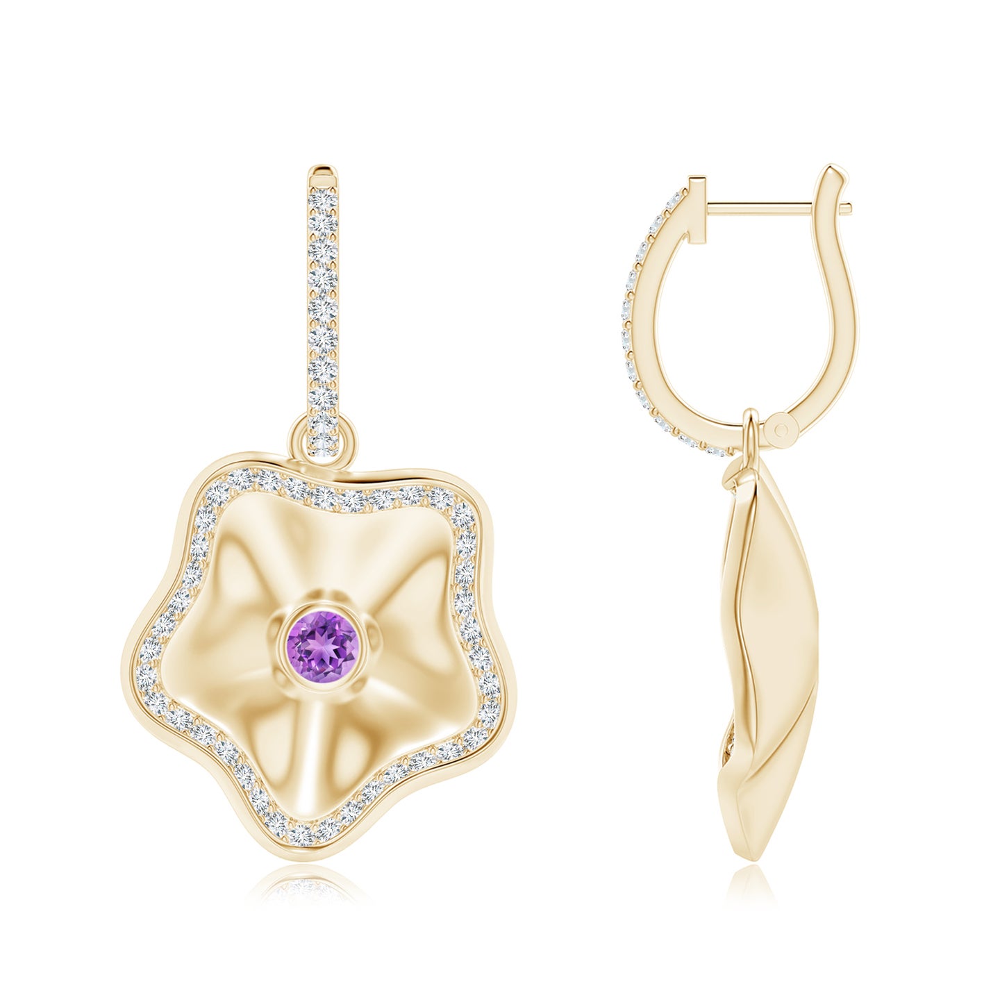 2.5mm AAAA Amethyst Aquarius Floral Drop Earrings in Yellow Gold