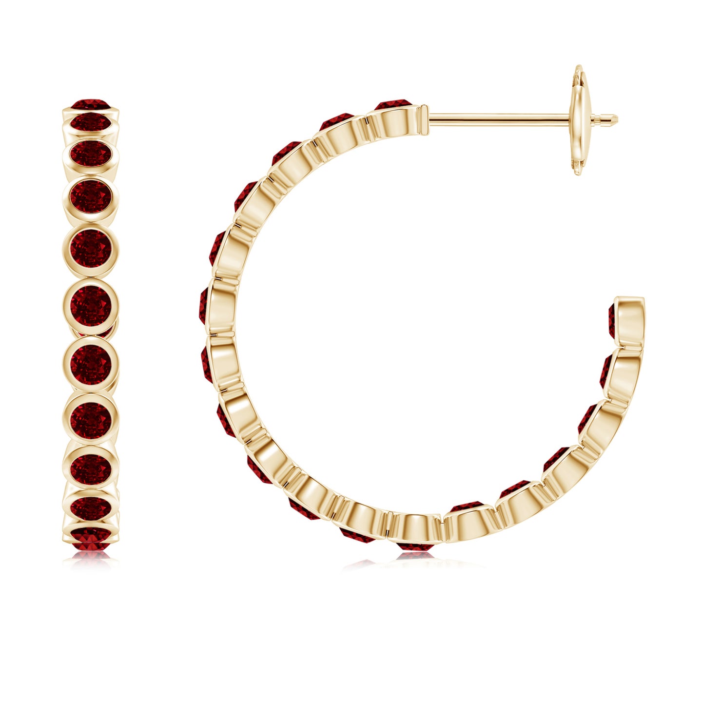2mm AAAA Bezel-Set Ruby Inside-Out Medium Hoop Earrings in Yellow Gold