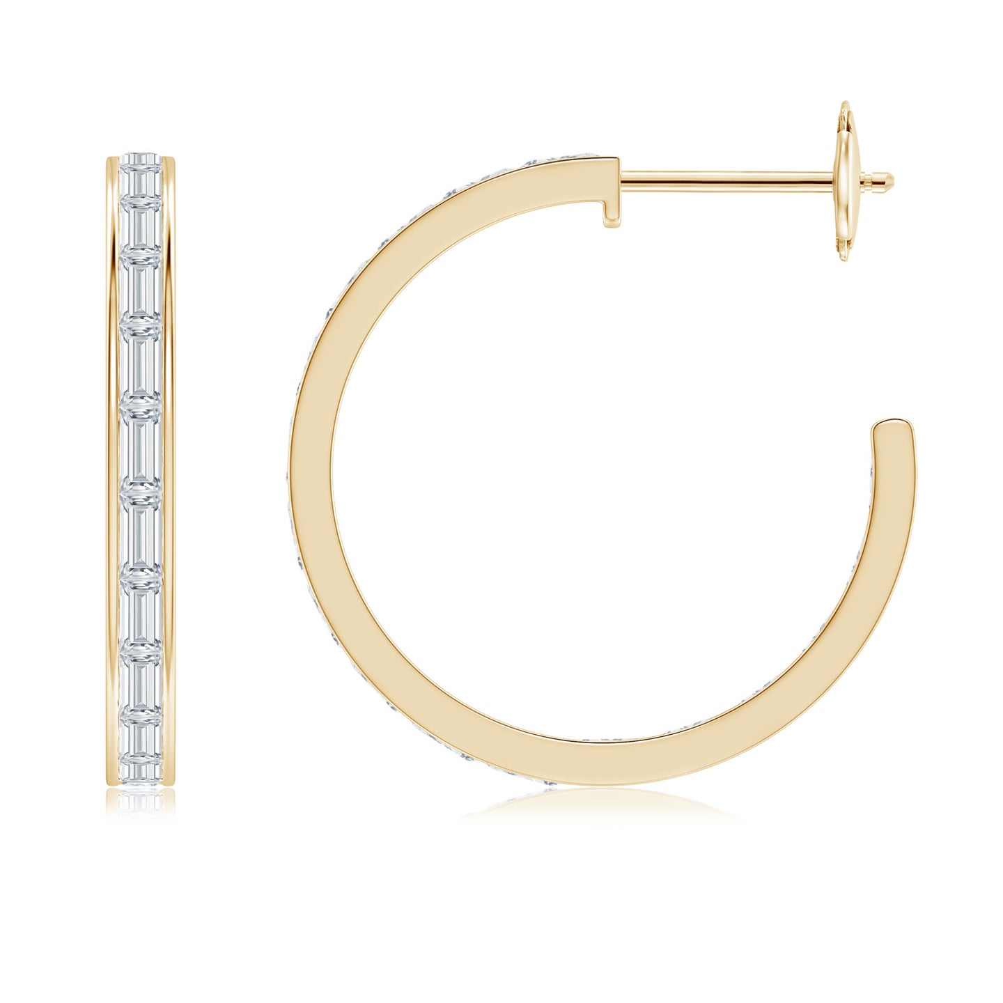 3x1.5mm GVS2 Channel-Set Baguette Diamond Inside-Out Medium Hoop Earrings in Yellow Gold