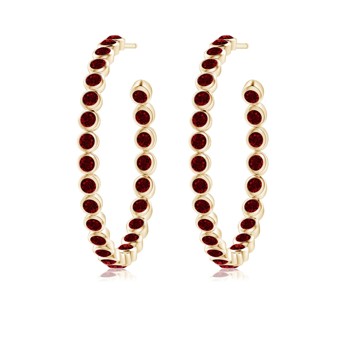 2.2mm AAAA Bezel-Set Ruby Inside-Out Large Hoop Earrings in Yellow Gold