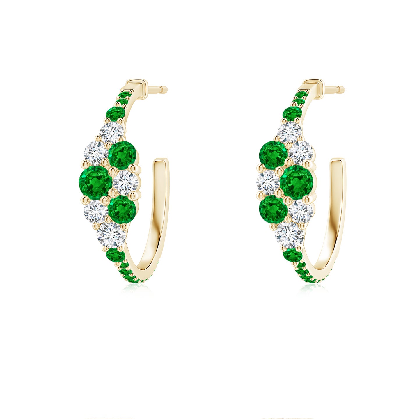 Emerald & Diamond Cluster Asymmetrical Hoop Earrings