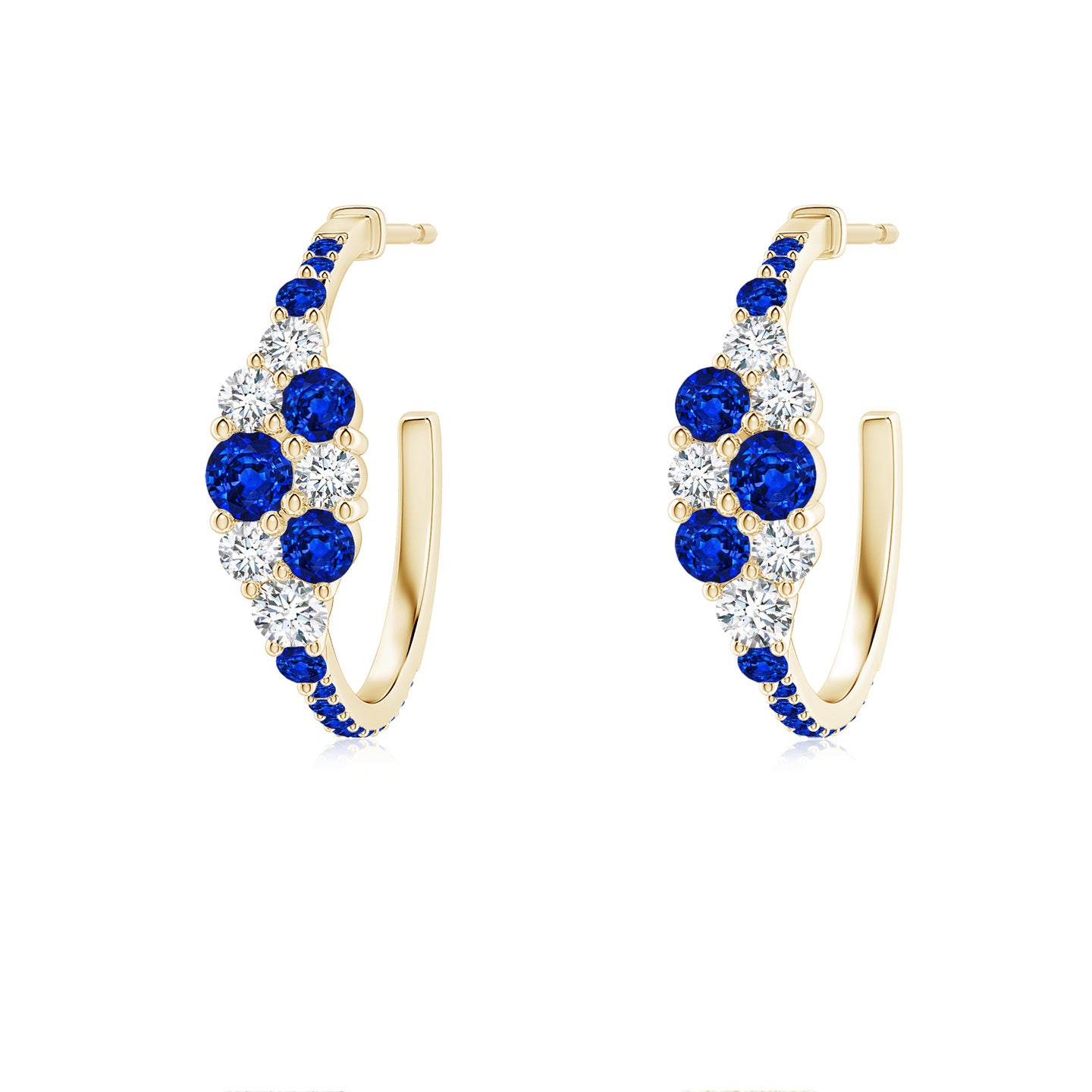 Blue Sapphire Diamond Cluster Asymmetrical Hoop Earrings