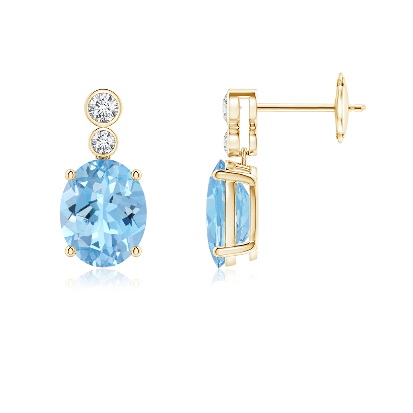 Oval Aquamarine Dangle Earrings with Bezel-Set Diamonds