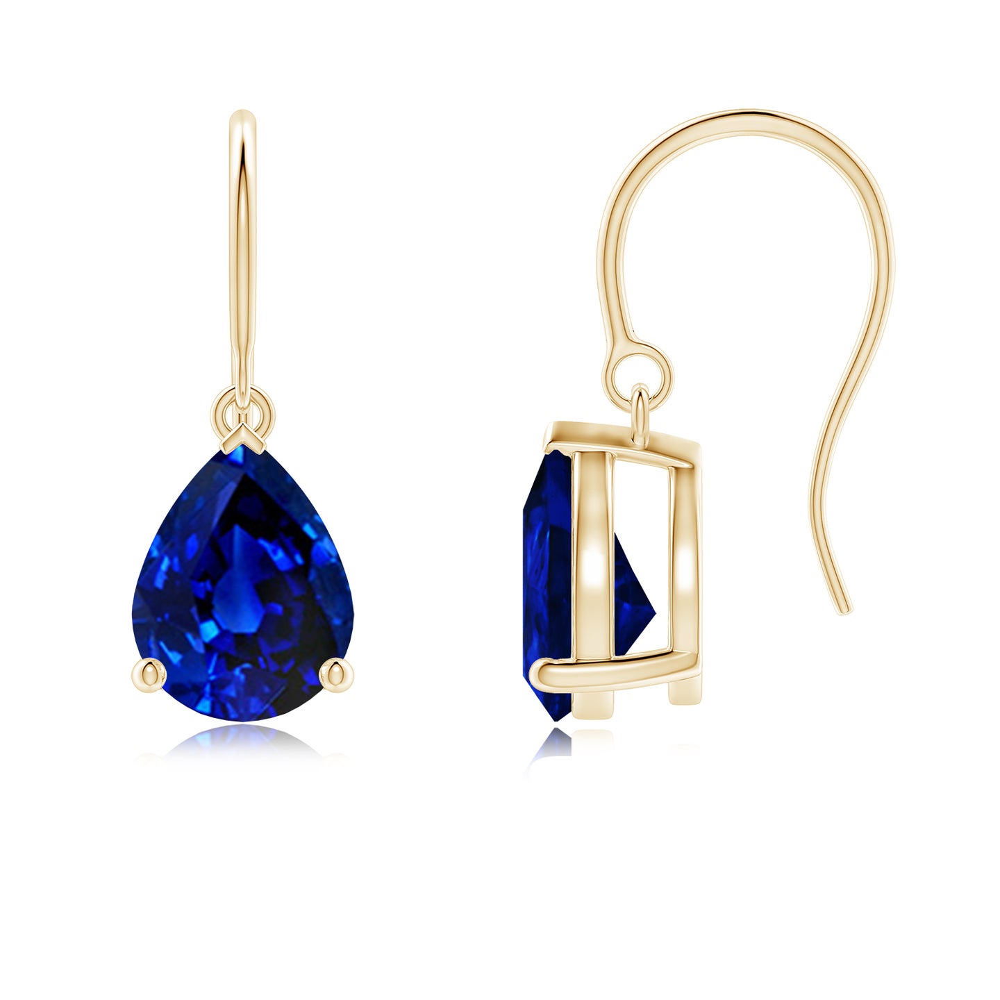Lab-Grown Pear-Shaped Blue Sapphire Solitaire Drop Earrings