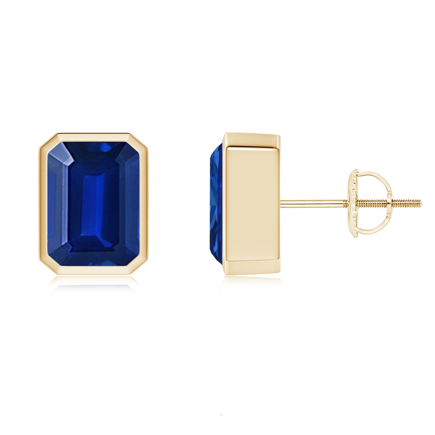 Lab-Grown Classic Emerald-Cut Blue Sapphire Solitaire Stud Earrings