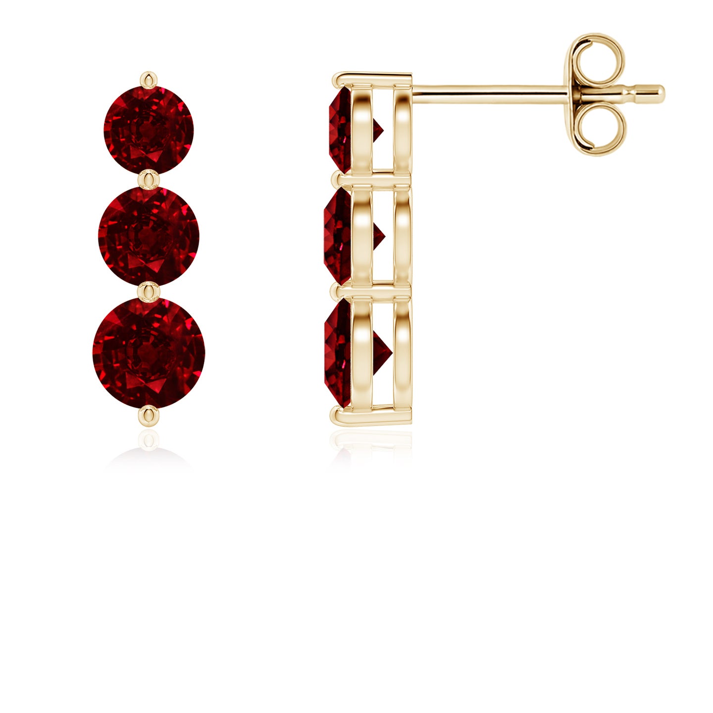 Graduated Round Ruby Three Stone Earrings