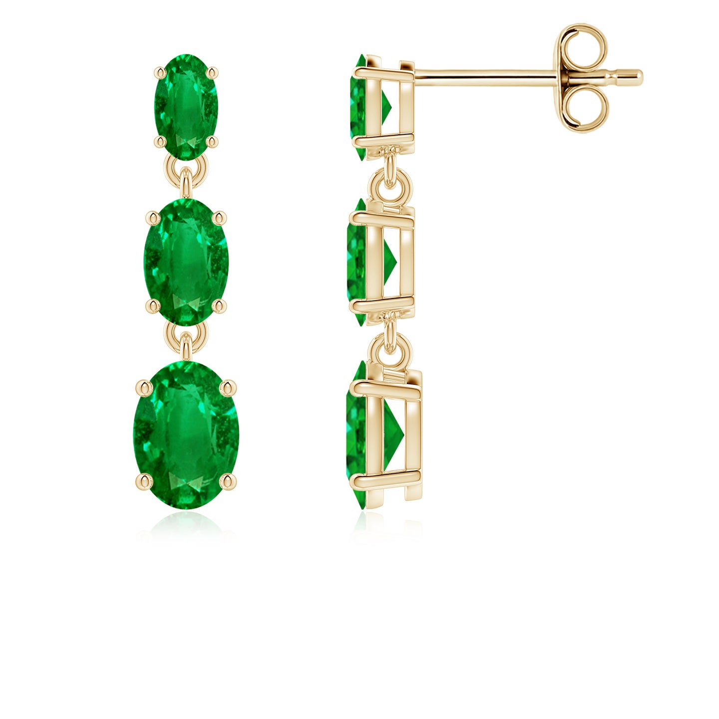 Graduated Oval Emerald Three Stone Earrings