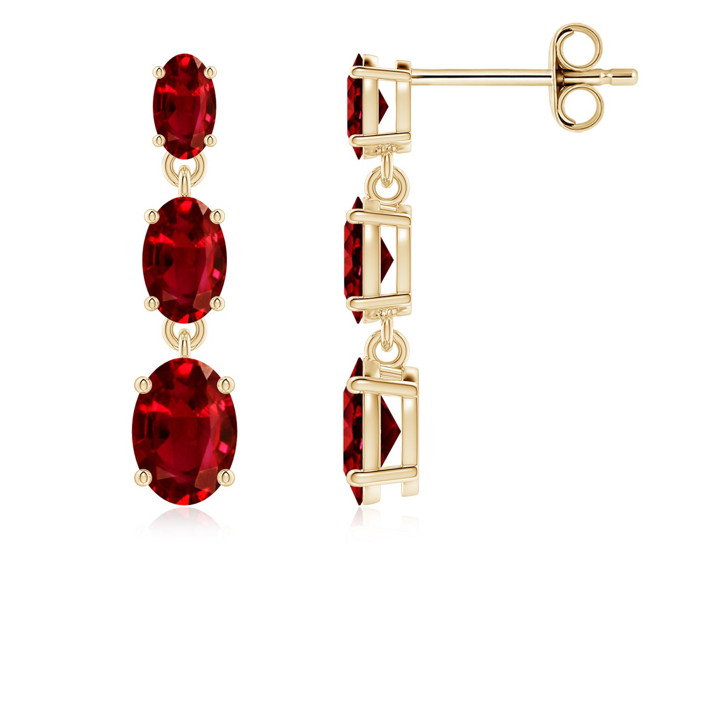 Graduated Oval Ruby Three Stone Earrings
