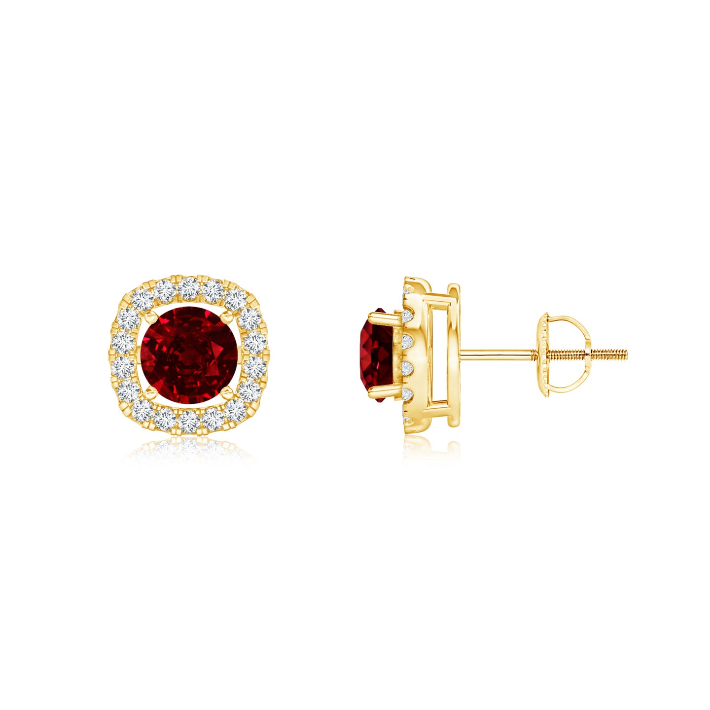 Natural Ruby Solitaire with Natural Diamond Halo Earrings