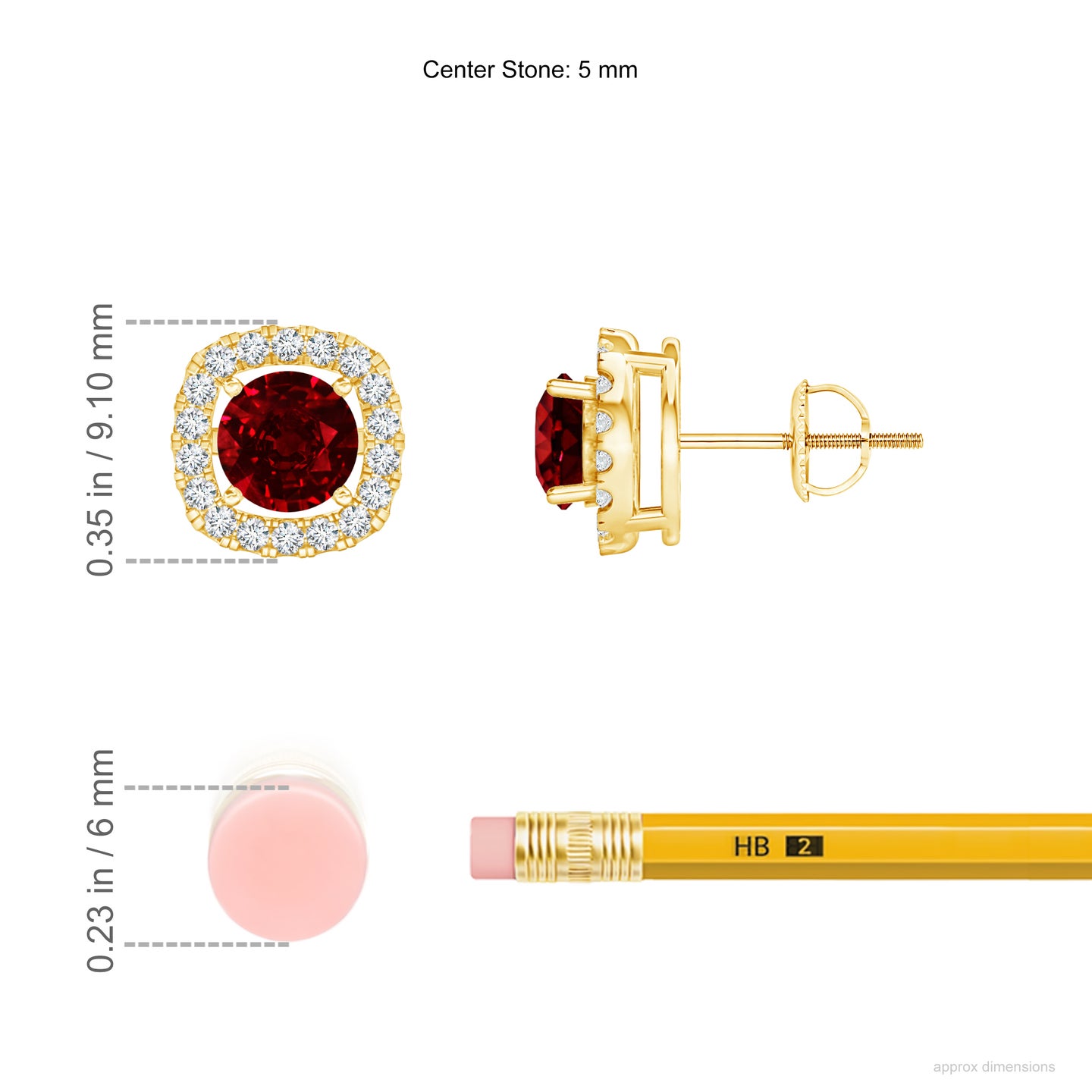 Natural Ruby Solitaire with Natural Diamond Halo Earrings