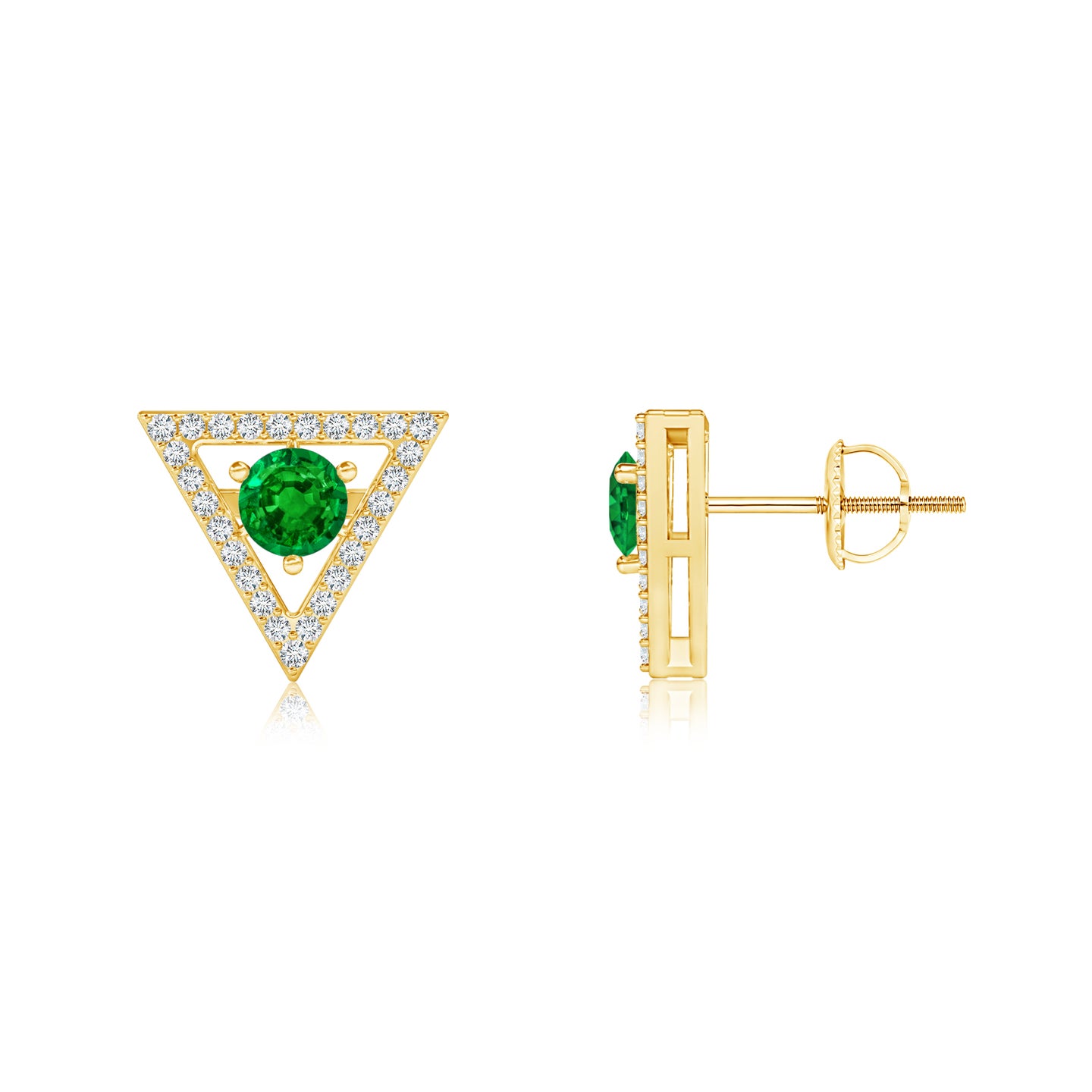 Natural Emerald Solitaire Natural Diamond Triangle Halo Earrings