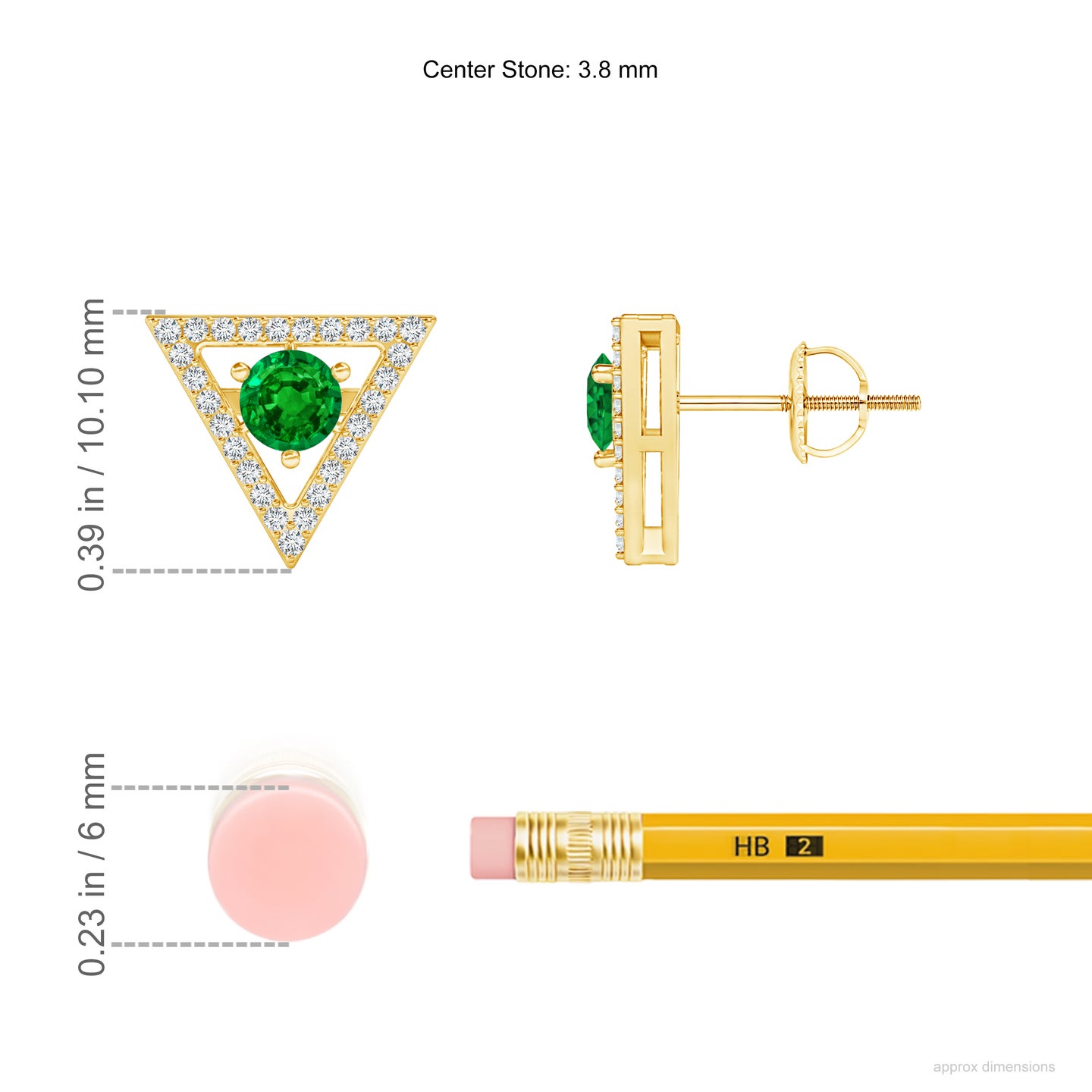 Natural Emerald Solitaire Natural Diamond Triangle Halo Earrings