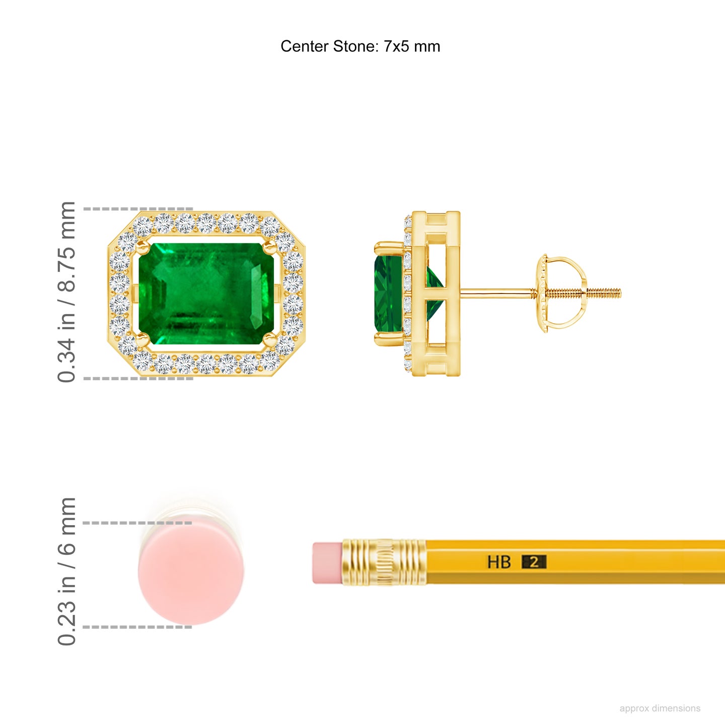 Emerald-Cut Natural Emerald with Natural Diamond Halo Earring