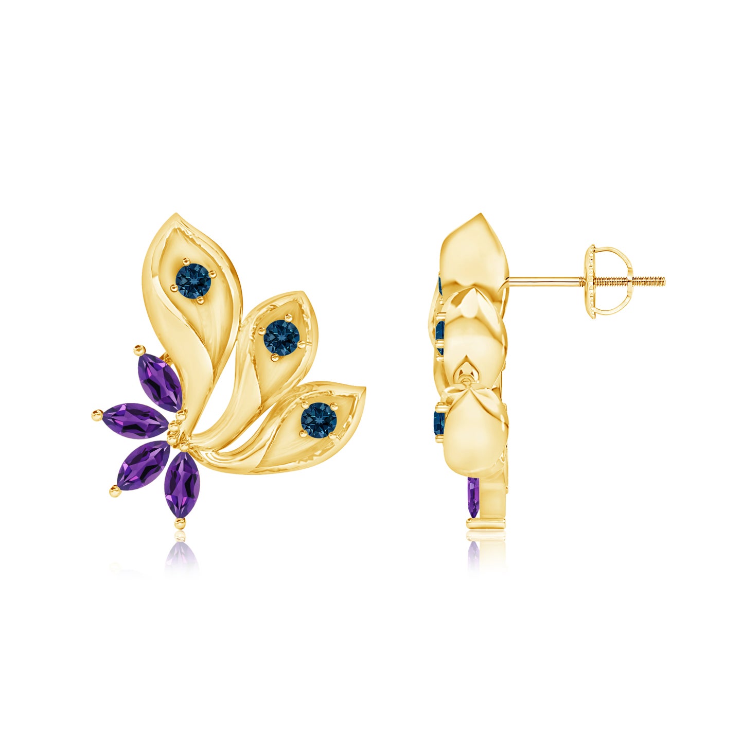 Nature Inspired Amethyst and London Blue Topaz Earrings