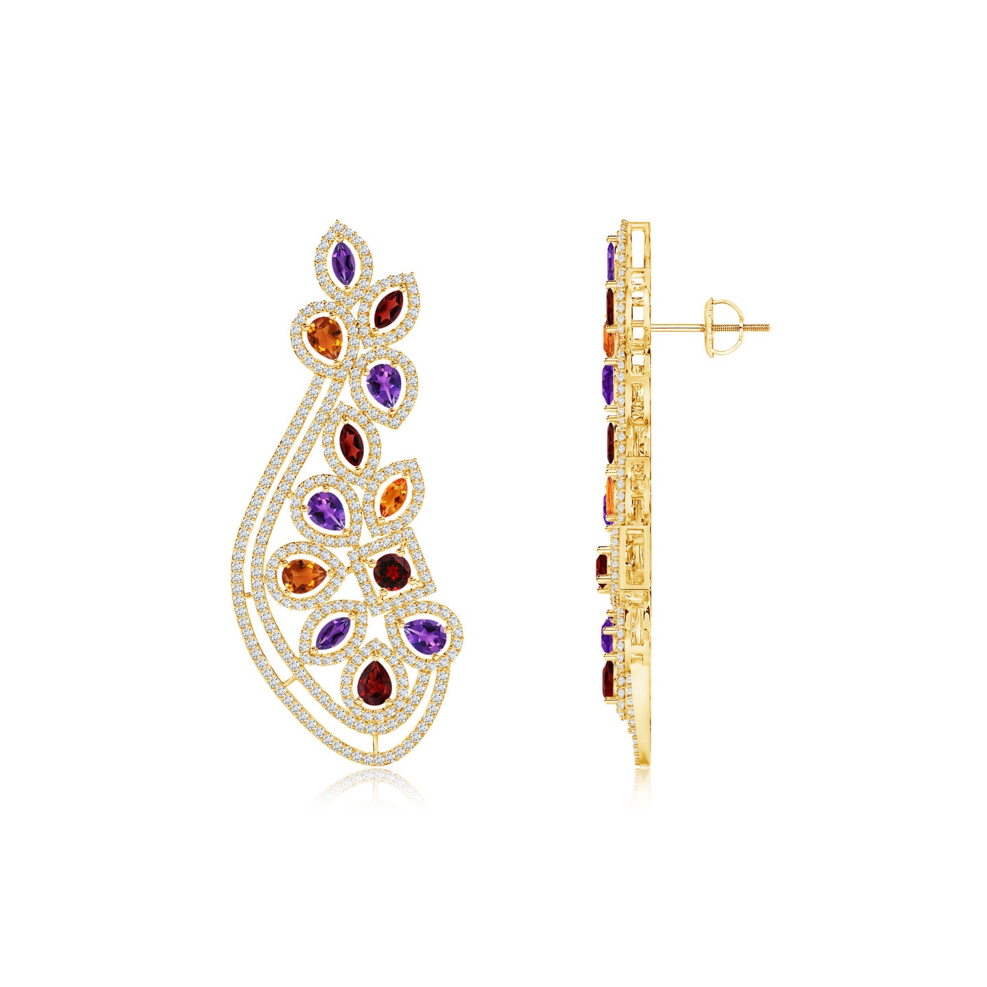 Mystic Medley Natural Multi Gemstone Stone with Diamond Earrings