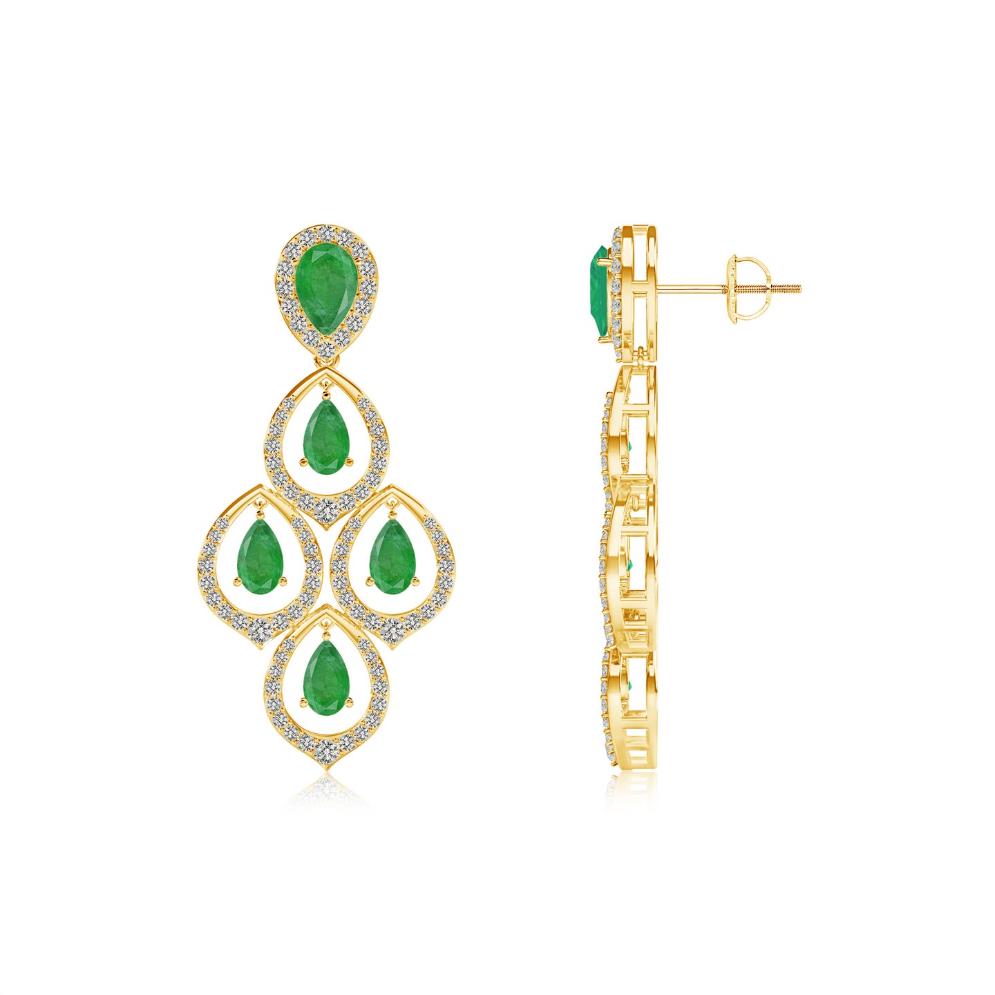 Natural Emerald and Diamond Four Petal Earrings