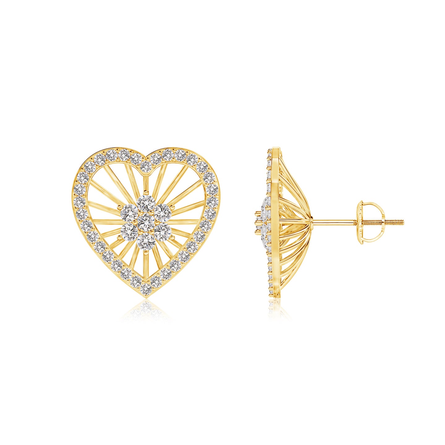 Radiant Heart Natural Diamond Cluster Earrings