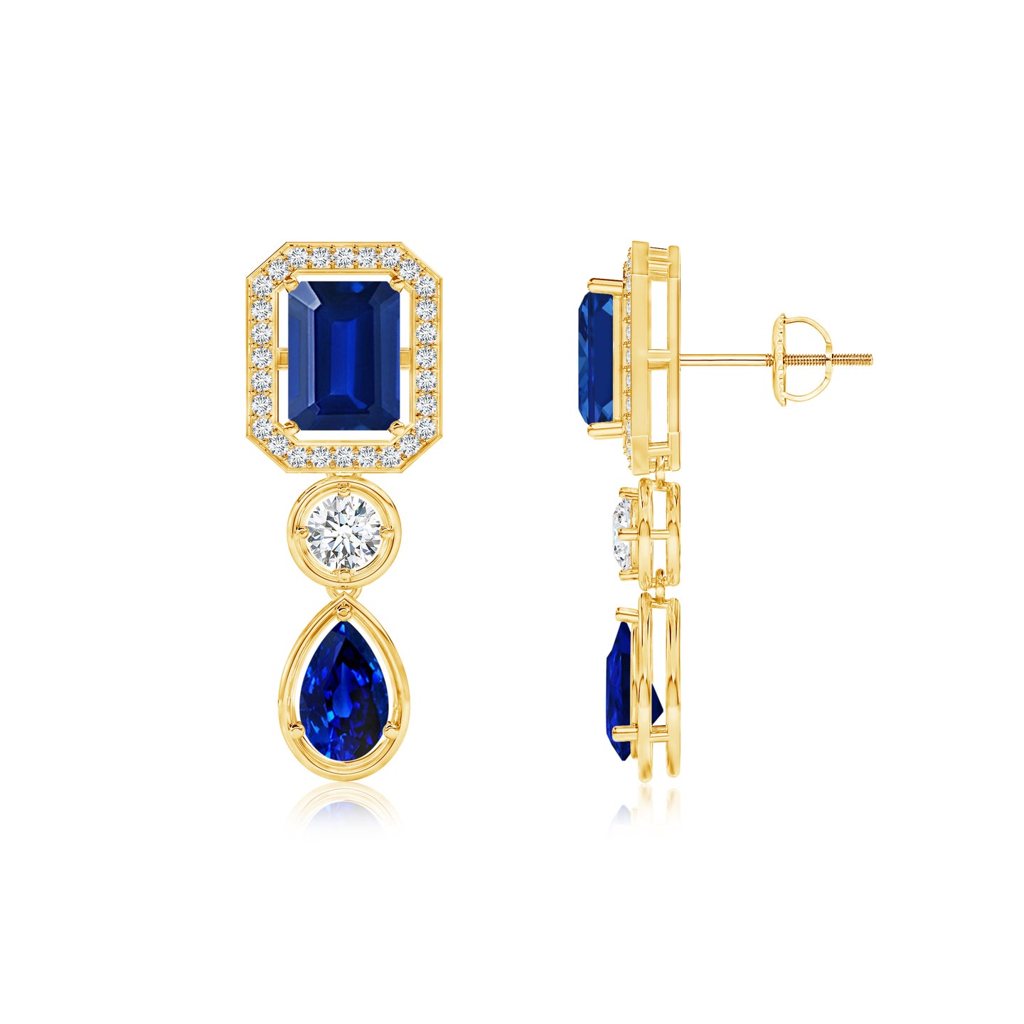 Imperial Drop Natural Blue Sapphire and Diamond Earrings