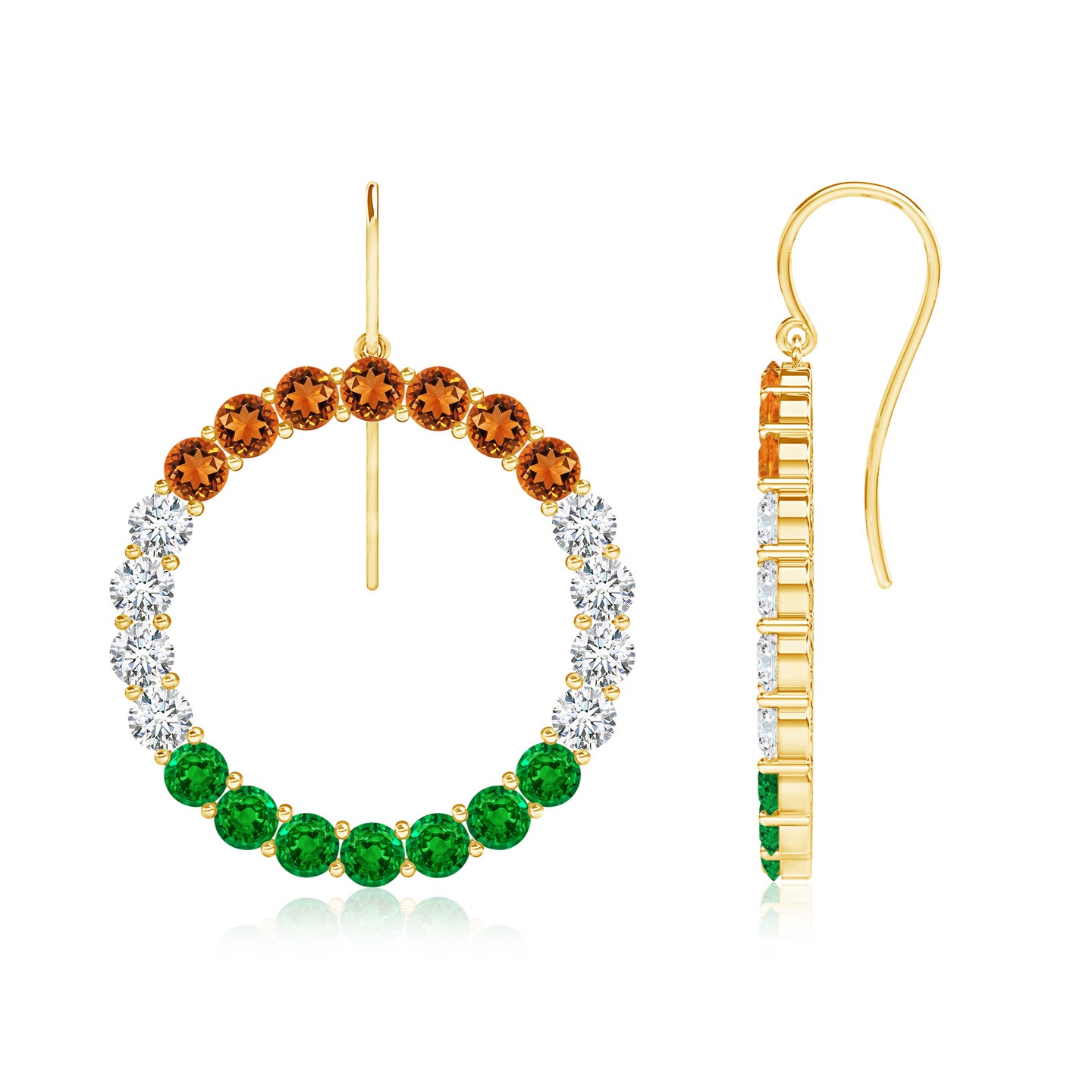 Tricolour Natural Citrine Diamond Emerald Circlular Earrings