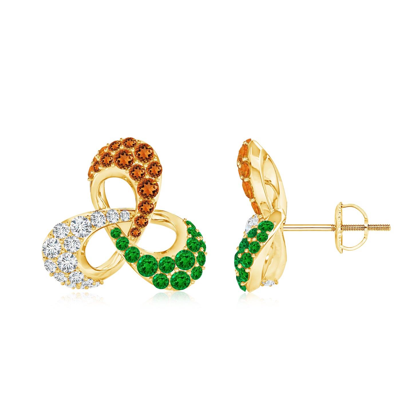 Infinity Knot Tricolour Natural Citrine Diamond Emerald Earrings