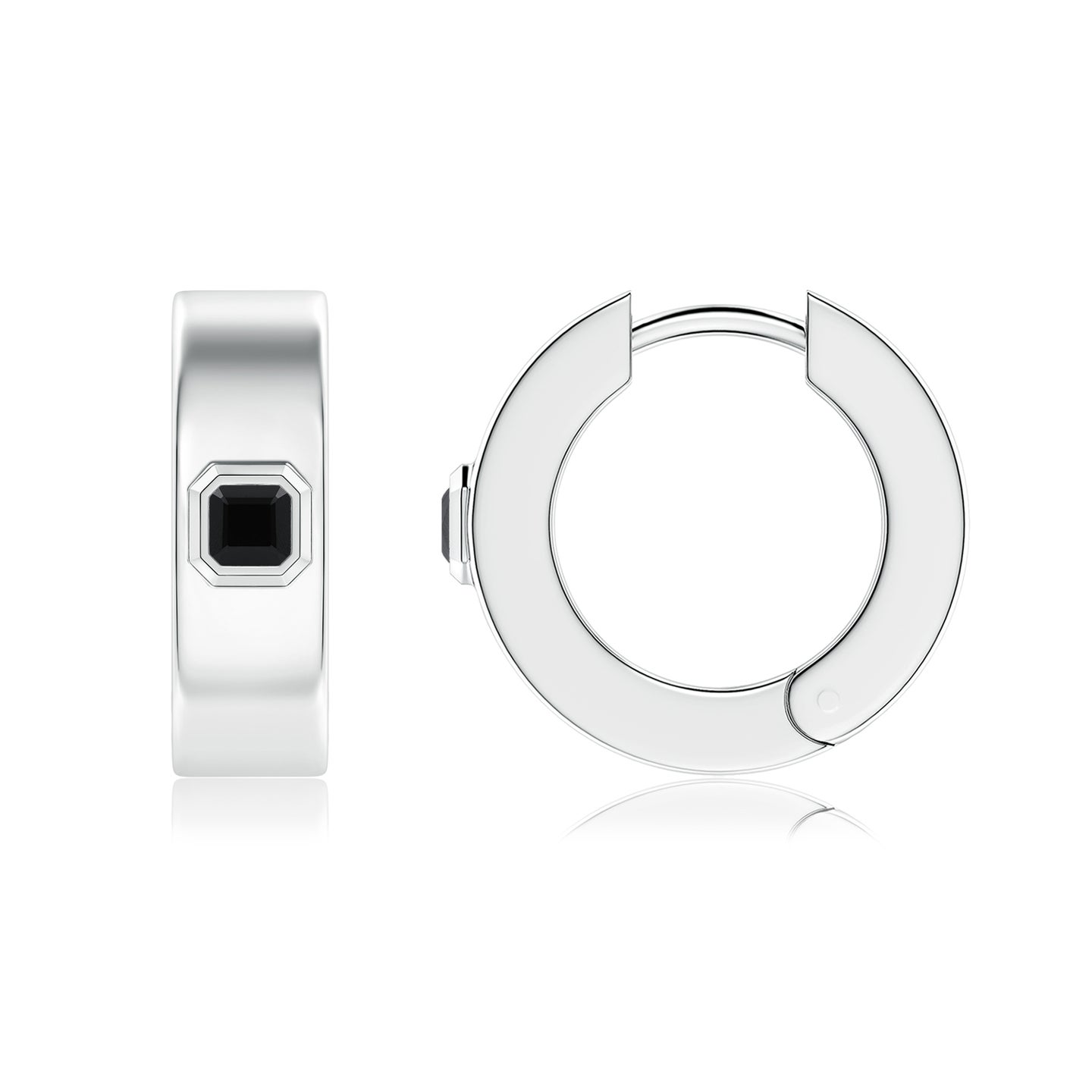 Asscher-Cut Enhanced Black Diamond Men’s Octagon Huggie Hoop Earrings