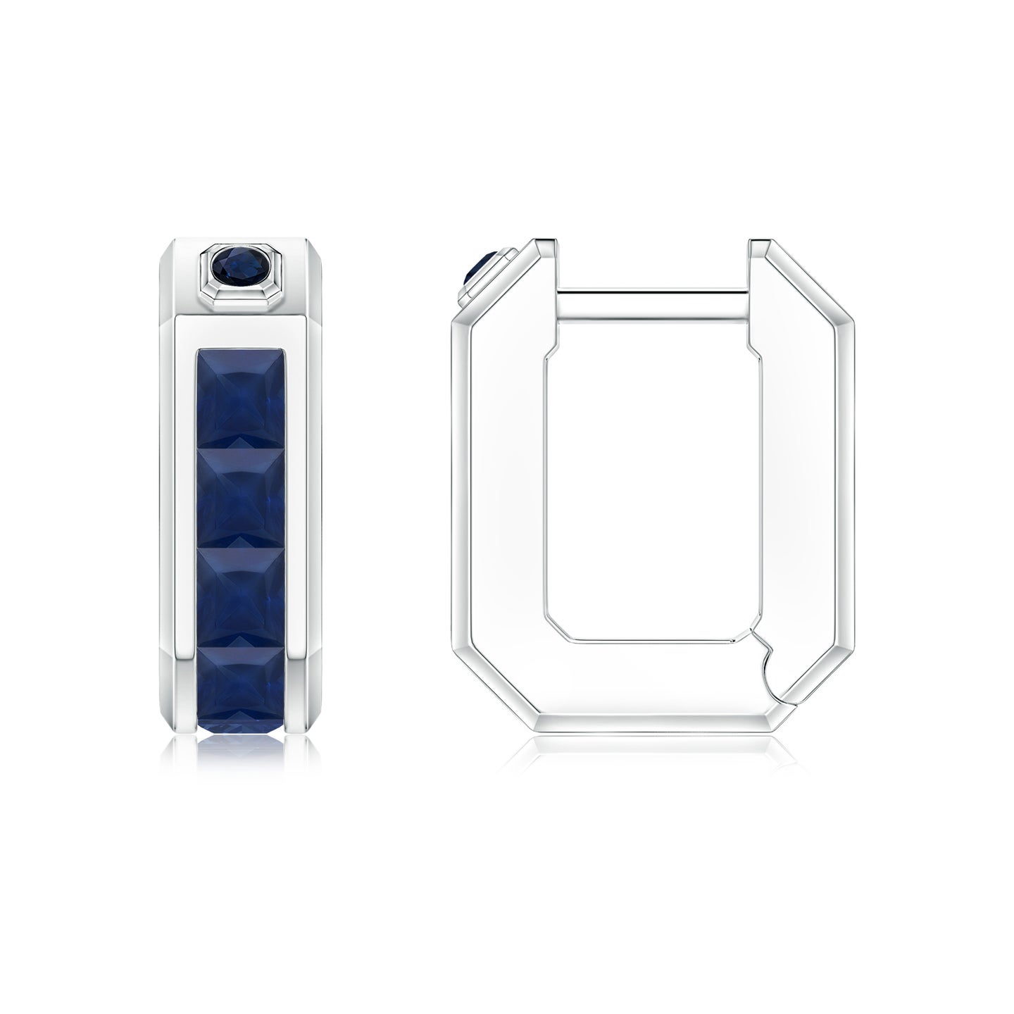 Square-Cut Blue Sapphire Men's Octagon Hoop Earrings