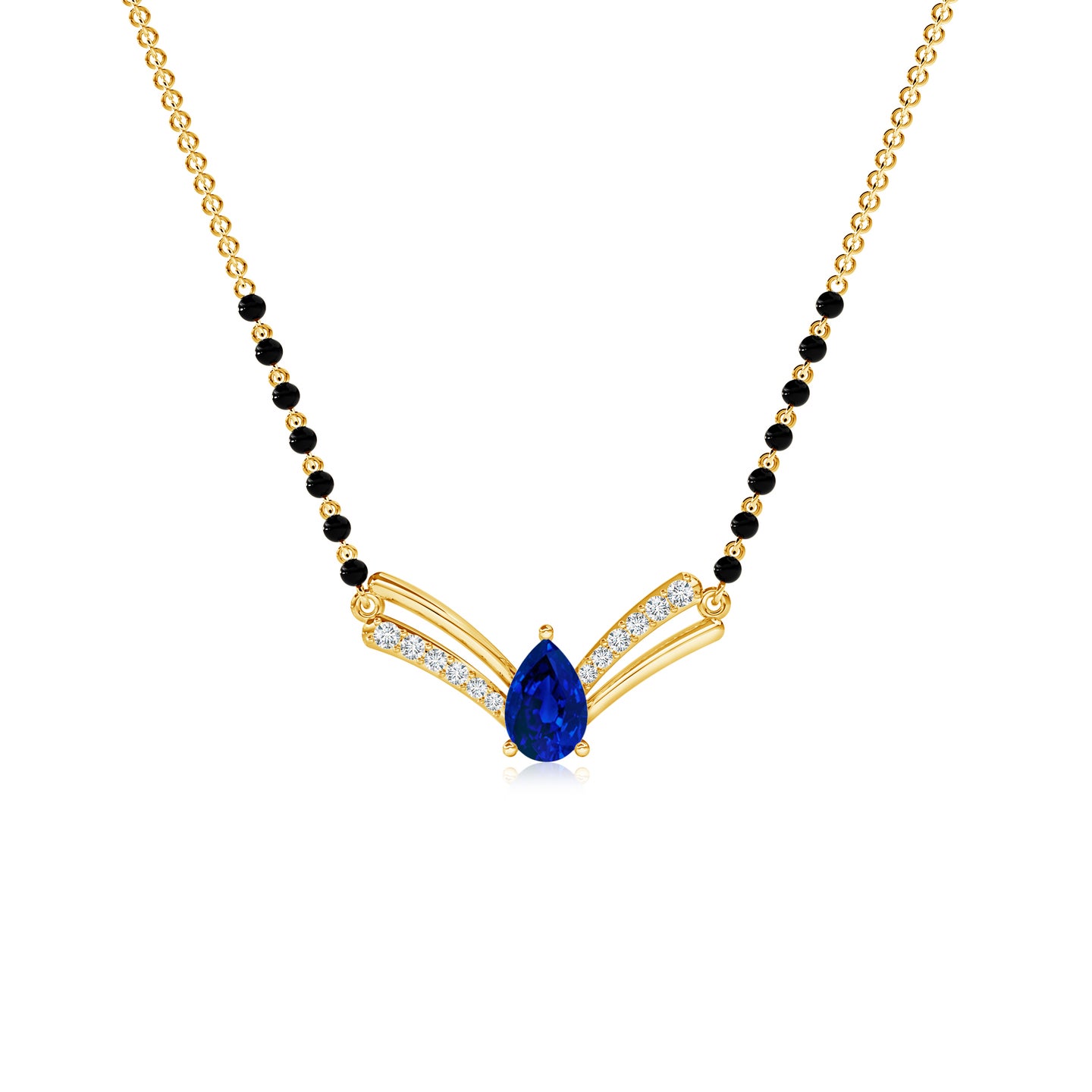 Blue Sapphire Teardrop with Lab-Grown Diamond V Mangalsutra