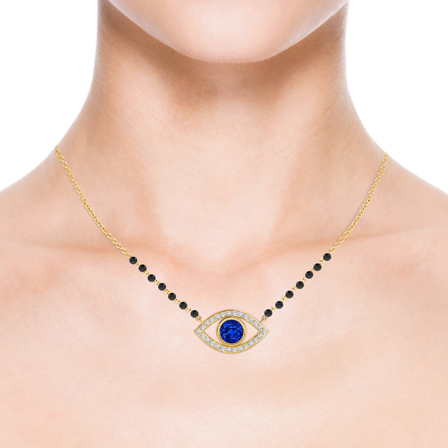 Evil Eye Natural Blue Sapphire and Natural Diamond Mangalsutra