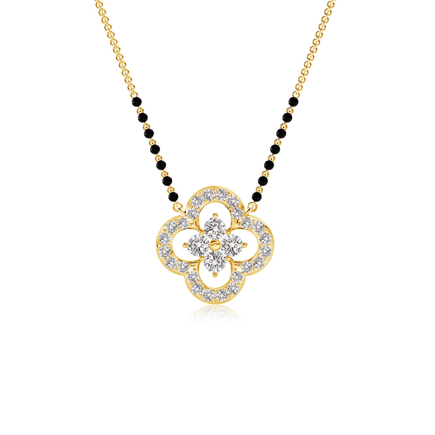 Clover Shape Natural Diamond Mangalsutra