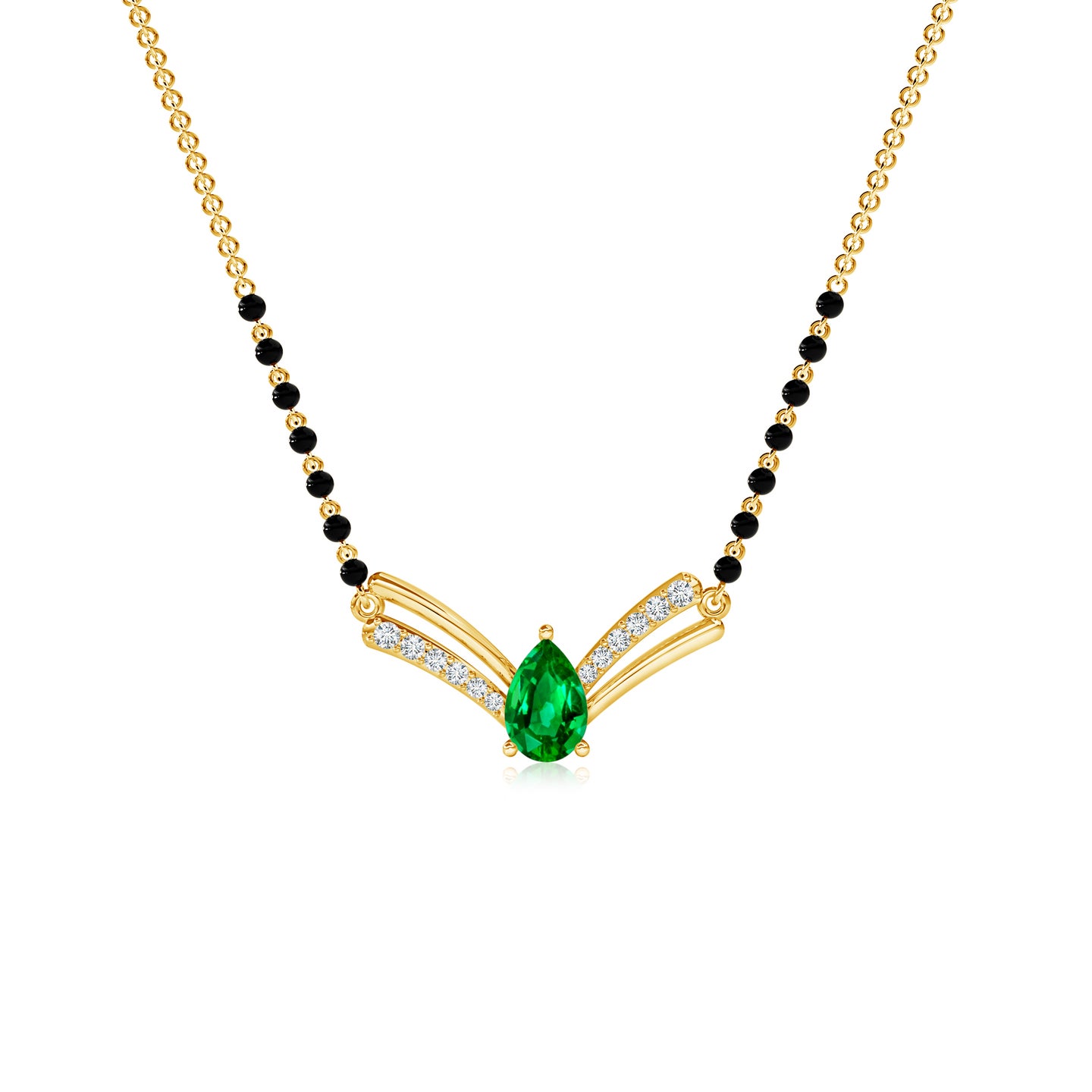 Natural Emerald Teardrop with Natural Diamond V Mangalsutra