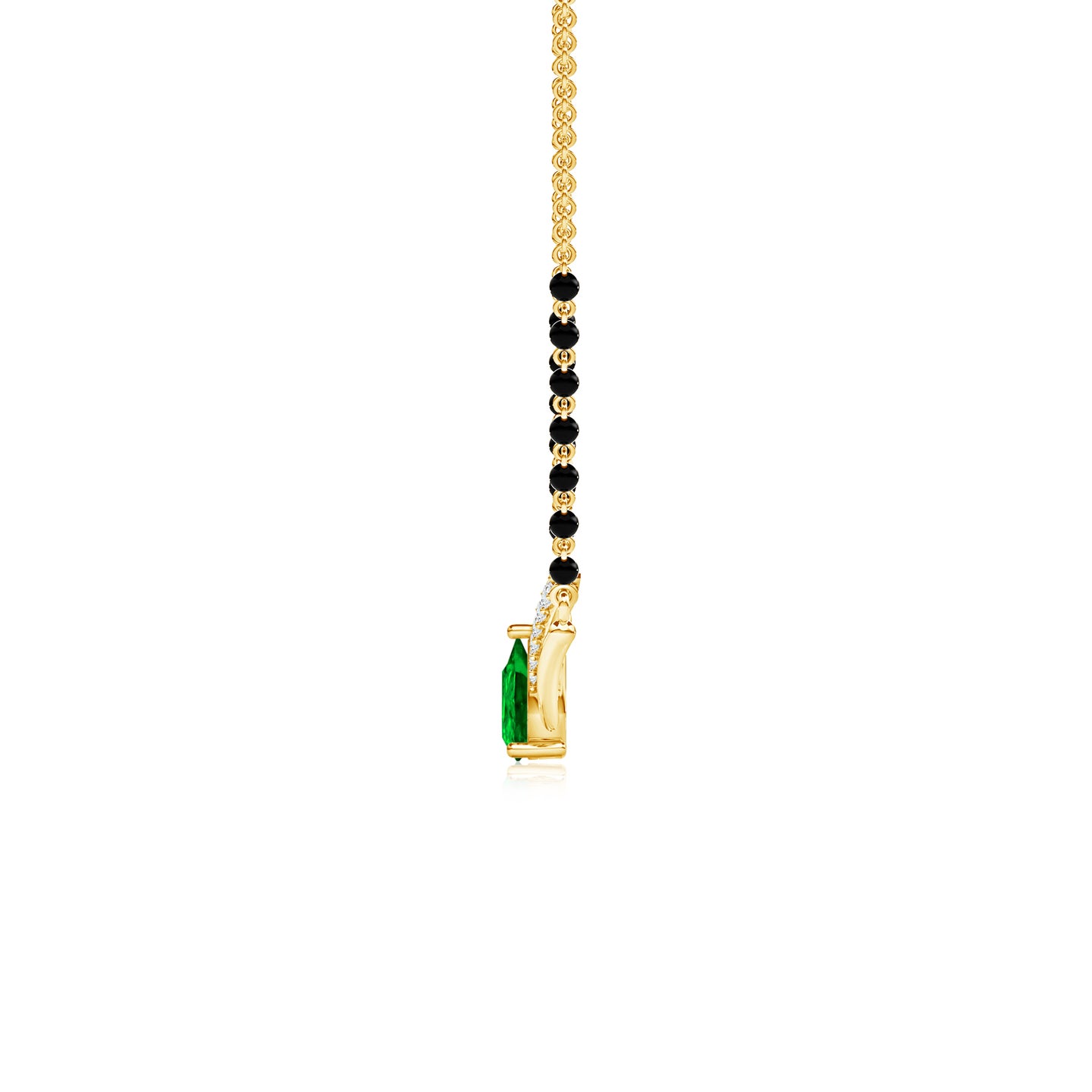 Natural Emerald Teardrop with Natural Diamond V Mangalsutra