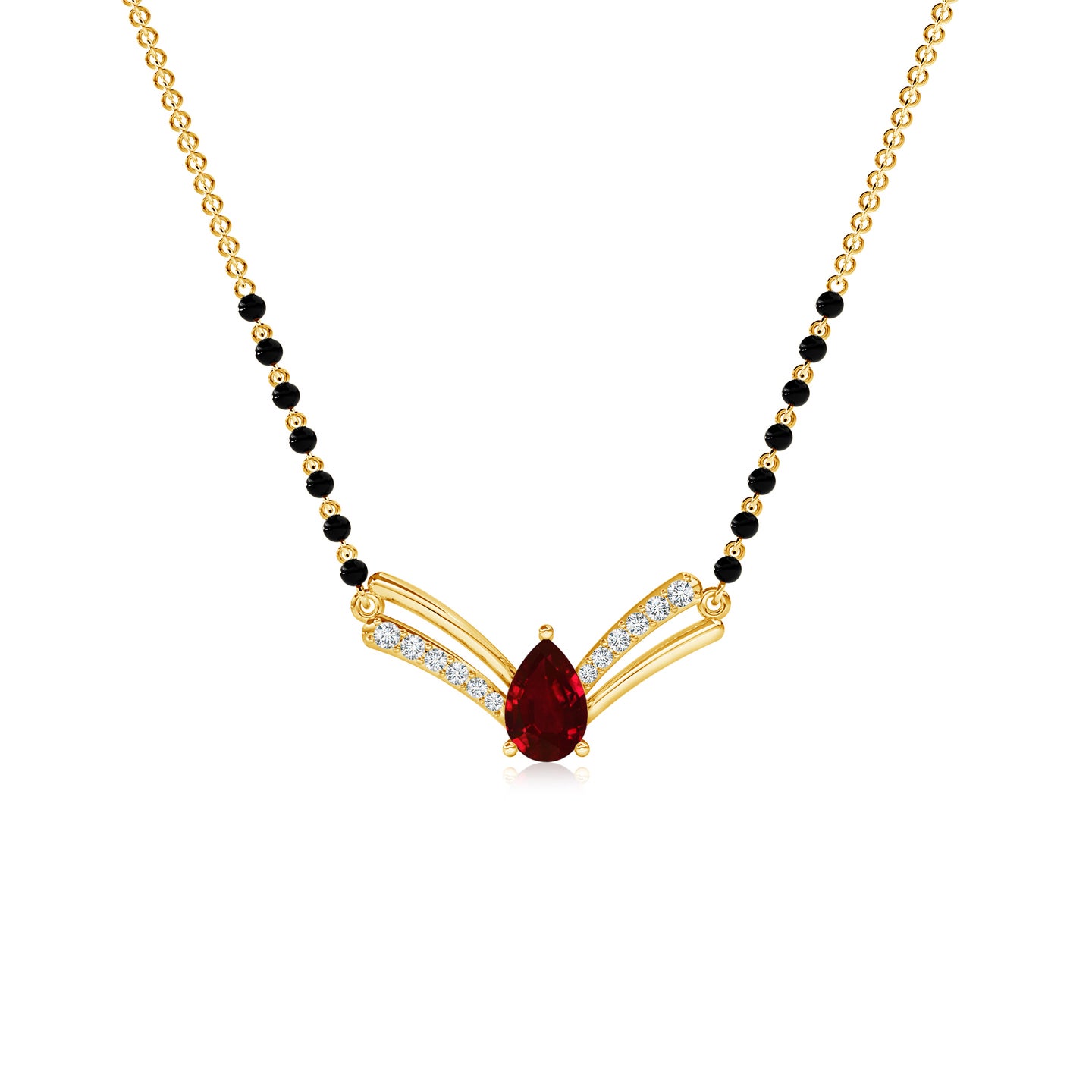 Natural Ruby Teardrop with Natural Diamond V Mangalsutra