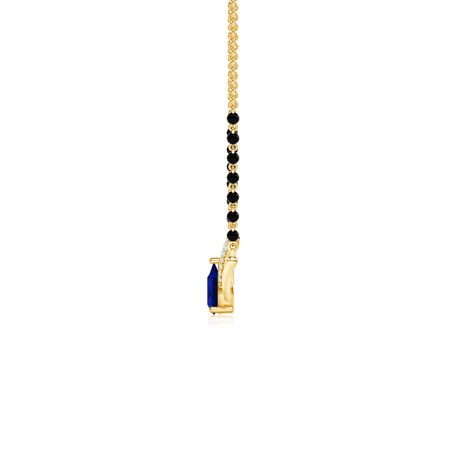 Natural Blue Sapphire Teardrop with Natural Diamond V Mangalsutra