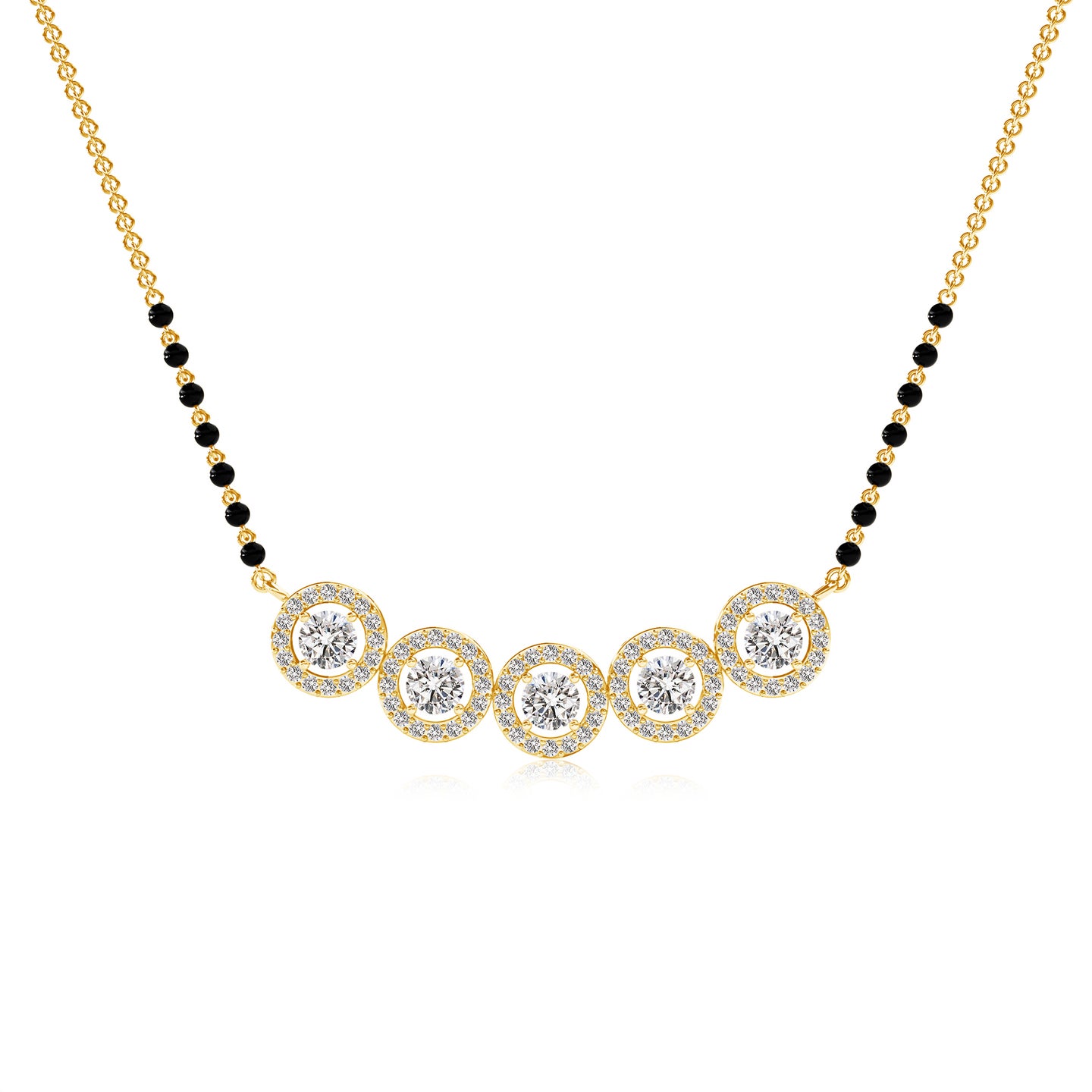 Classic Five Stone Natural Diamond with Halo Mangalsutra