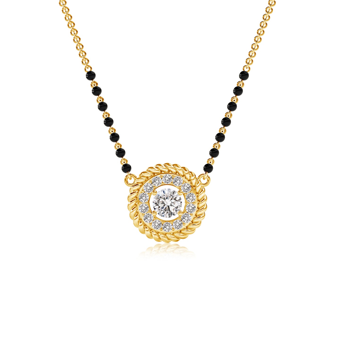 Solitaire Natural Diamond with Halo and Twisted Wire Mangalsutra