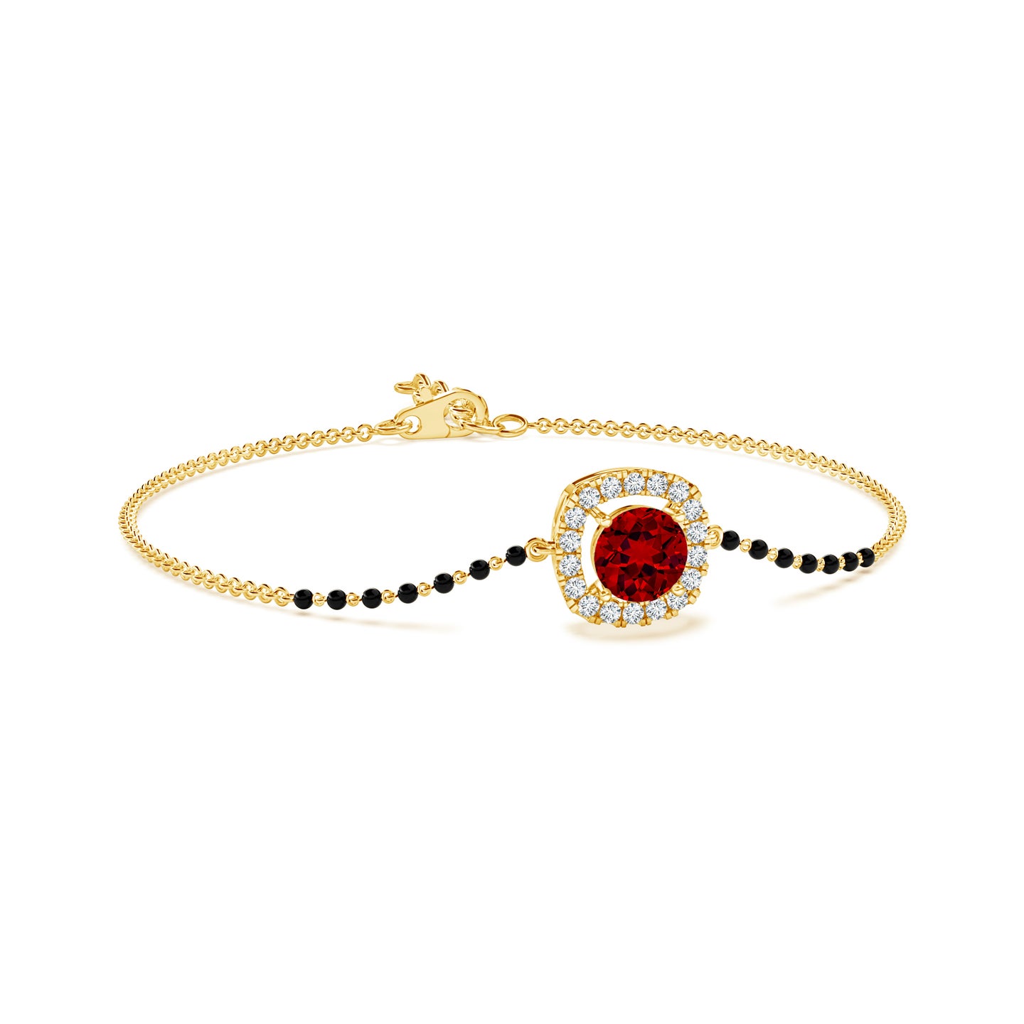 Lab Grown Ruby Solitaire With Lab Grown Diamond Halo Mangalsutra Bracelet