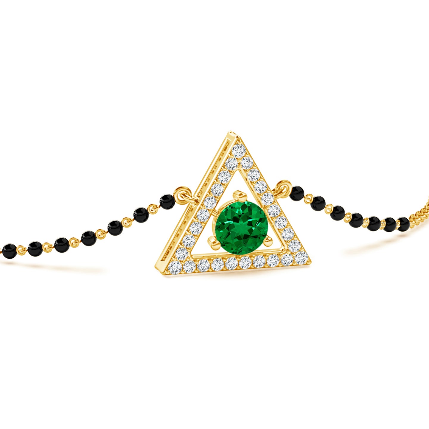 Lab Grown Emerald Solitaire Lab Grown Diamond Triangle Halo Mangalsutra Bracelet