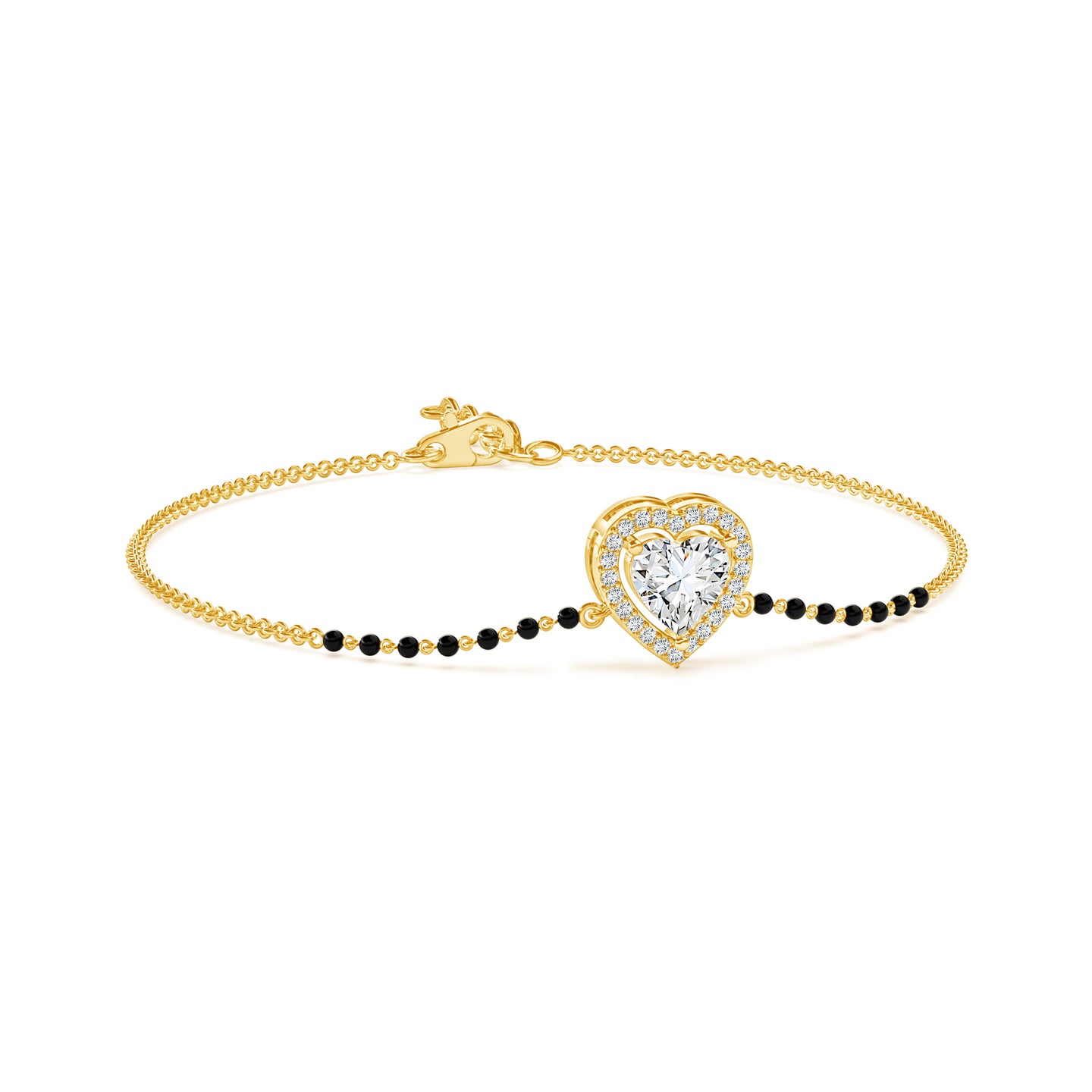 Lab Grown Diamond Heart Solitaire With Halo Mangalsutra Bracelet